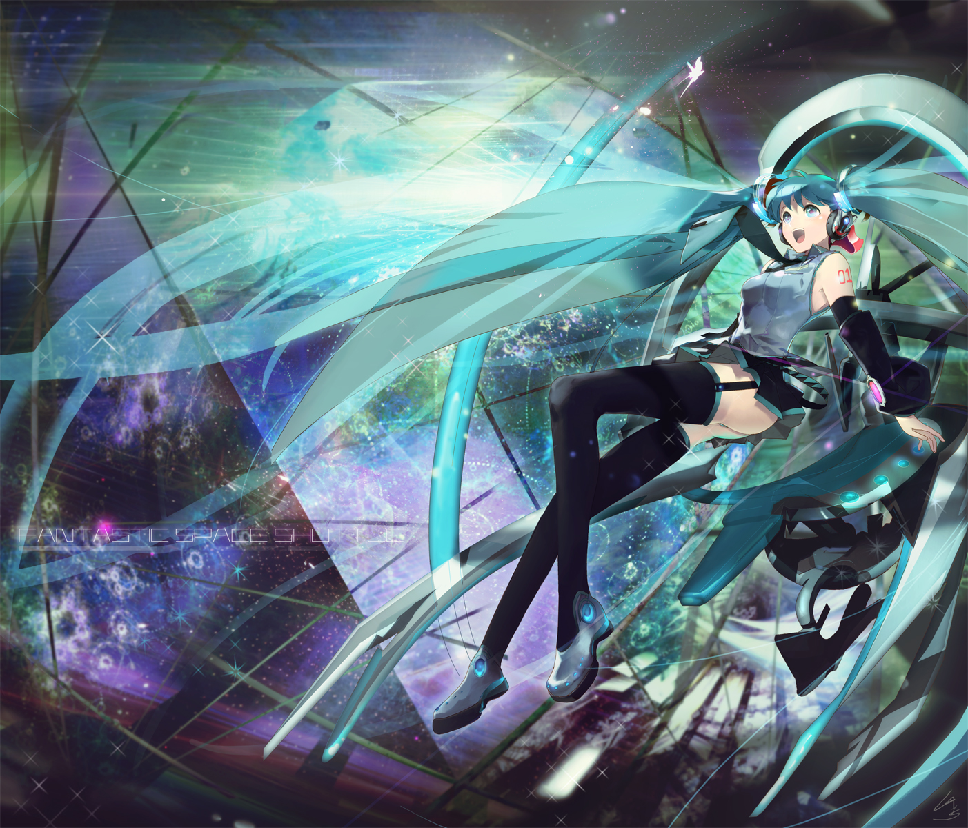 aqua_eyes, aqua_hair, hatsune_miku, headphones, long_hair, thighhighs, twintails, vocaloid