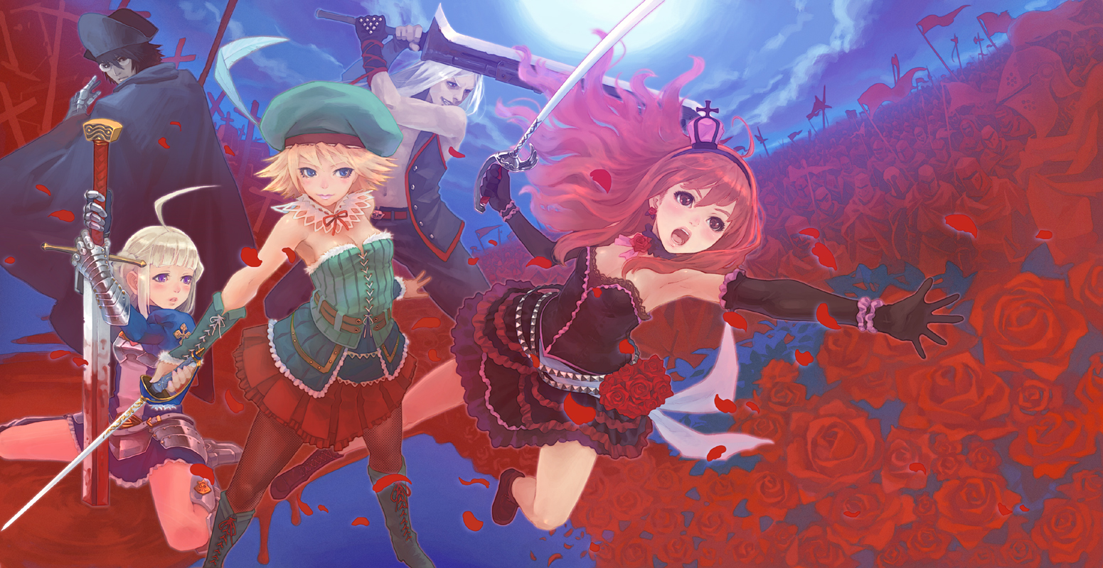 blood, cape, flowers, hat, moon, petals, sword, tagme, weapon, weno