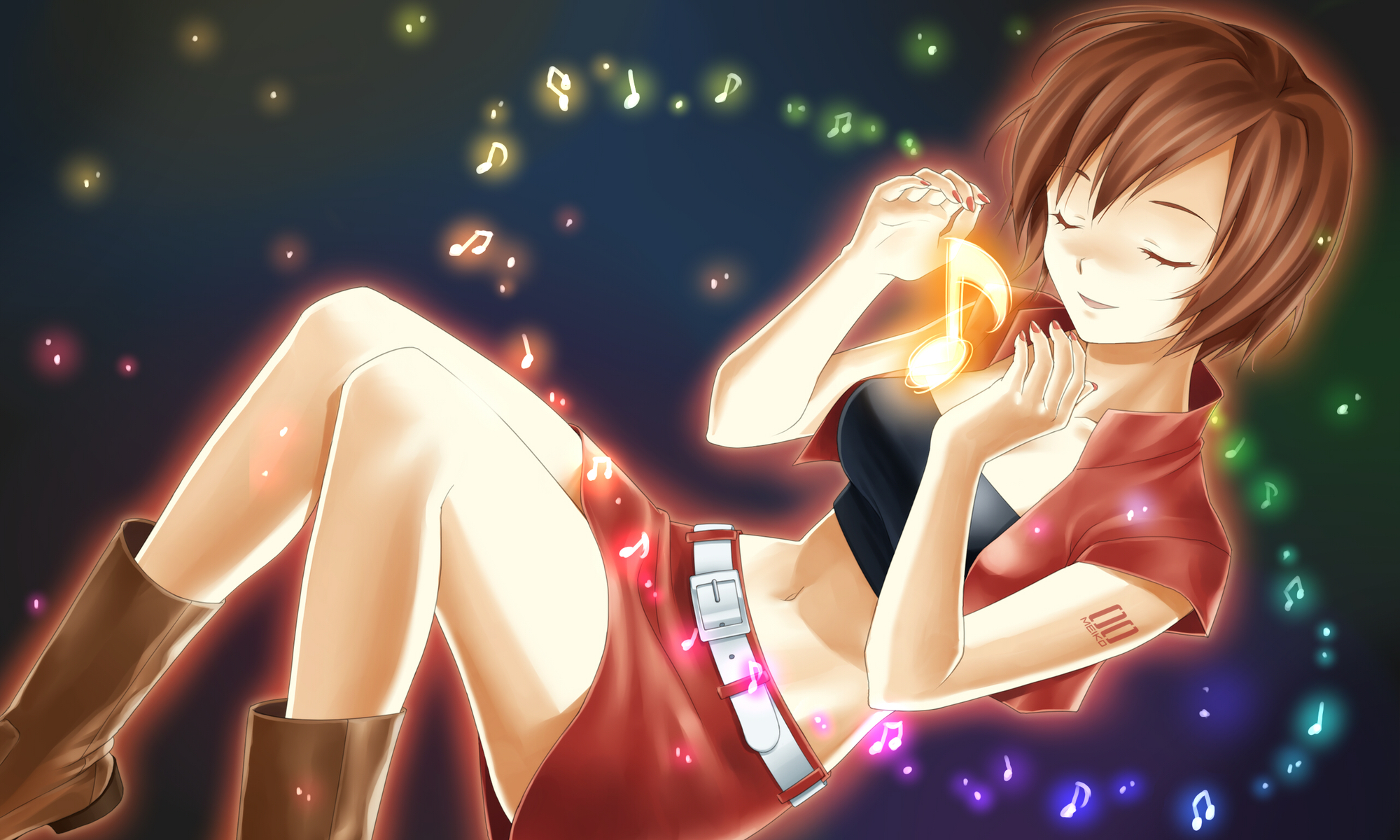 asami_(undoundo), boots, brown_hair, meiko, short_hair, skirt, vocaloid