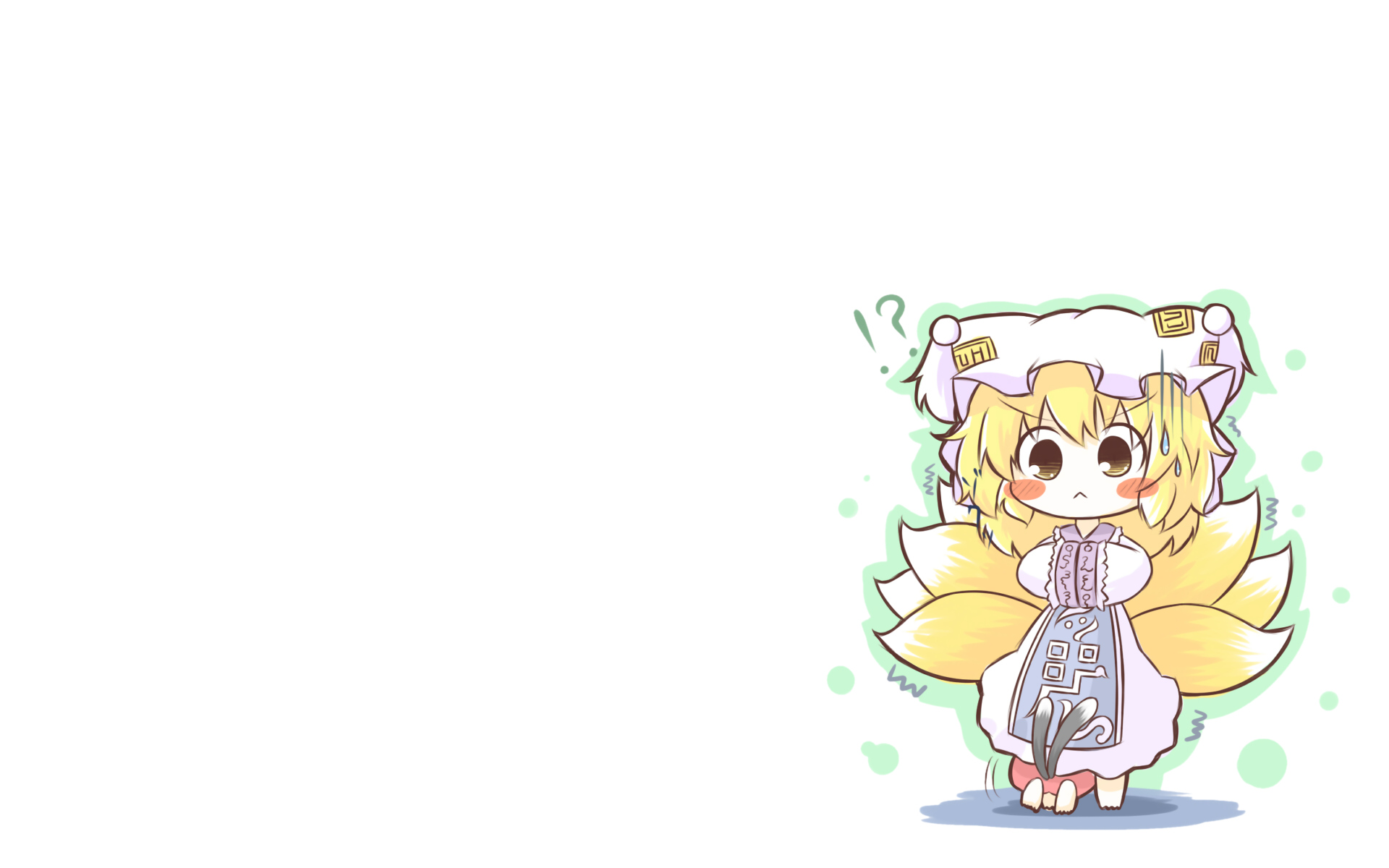2girls, animal_ears, blush, catgirl, chen, chibi, foxgirl, multiple_tails, south114, tail, touhou, white, yakumo_ran
