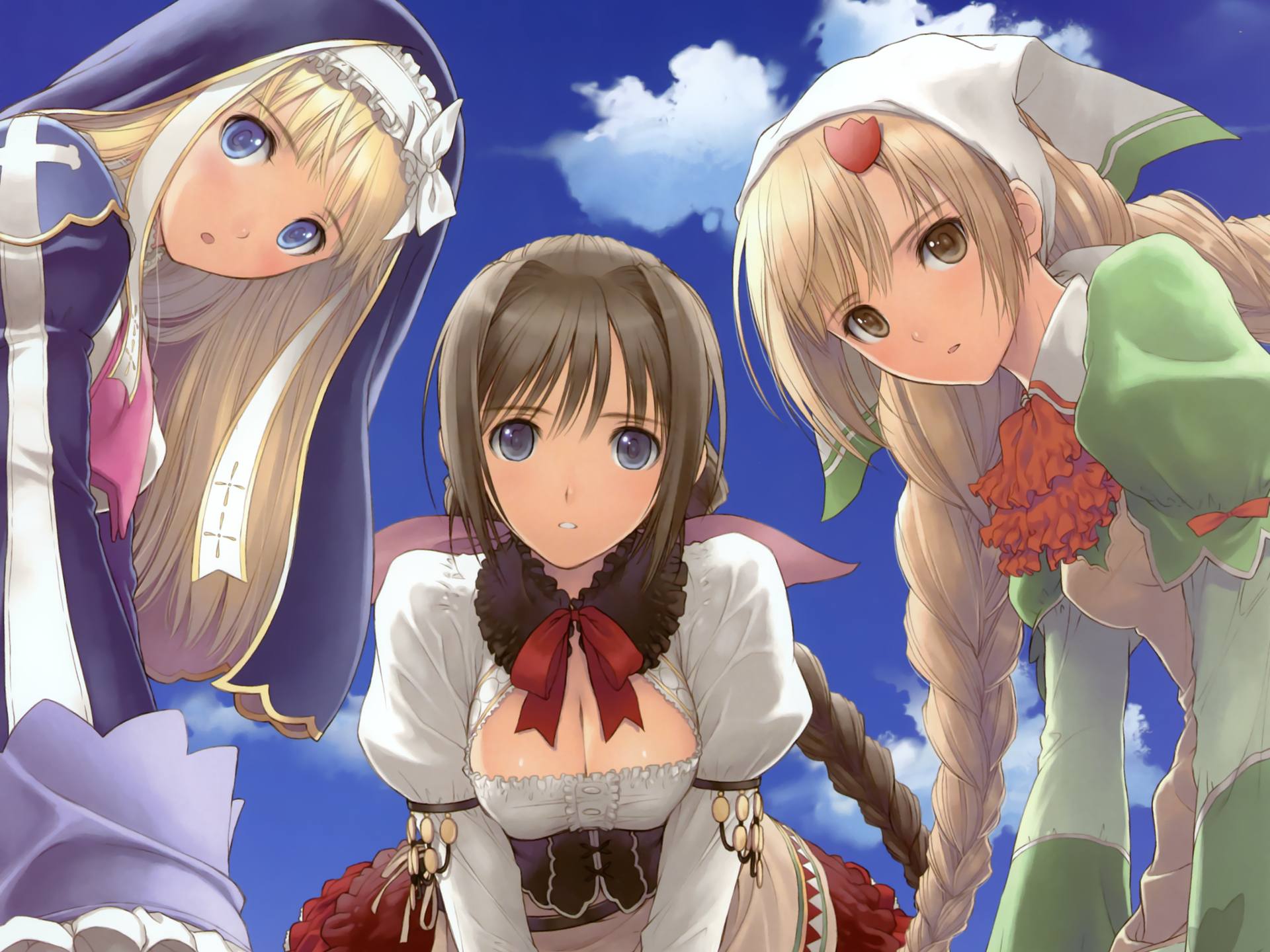 airy, amil, breasts, cleavage, clouds, neris, nun, shining_hearts, tagme, taka_tony