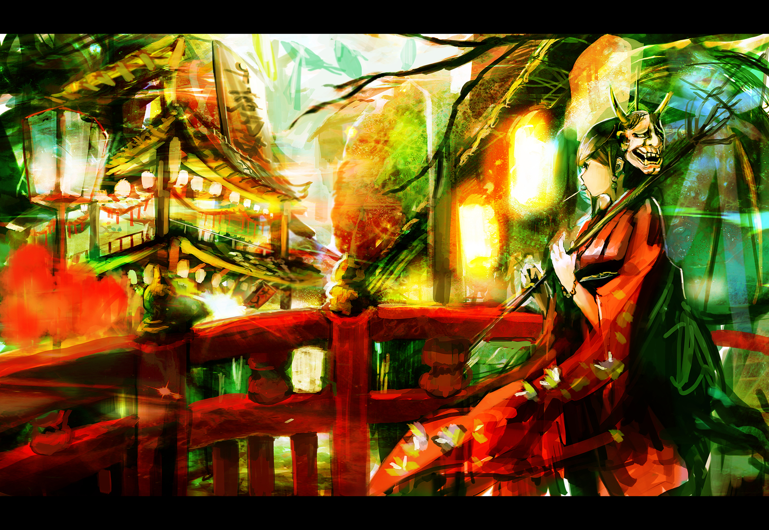 hinomoto_oniko, japanese_clothes, kimono, mask, so-bin