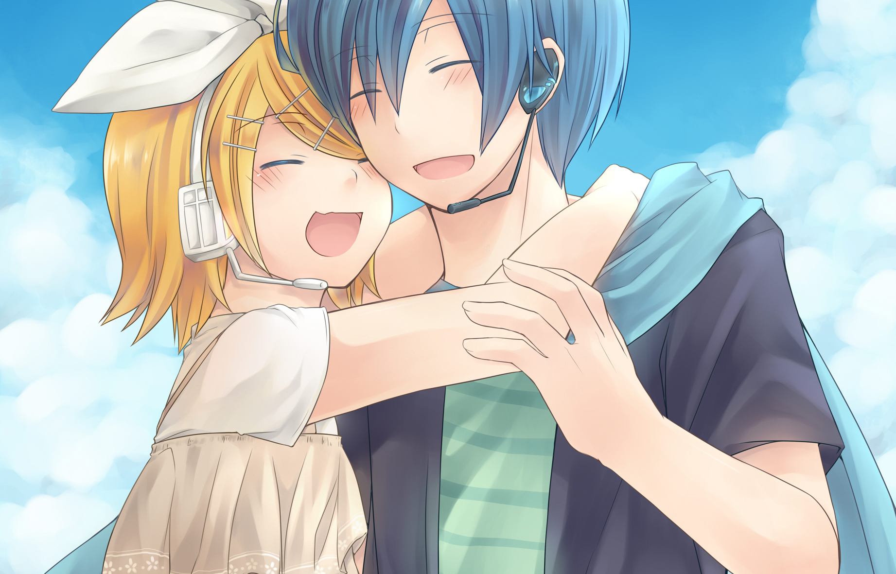 hug, kagamine_rin, kaito, male, shinyae, vocaloid