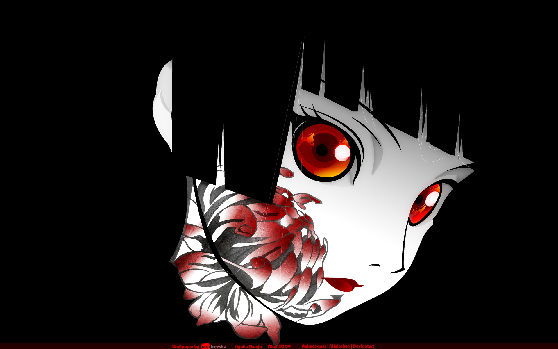 black, black_hair, enma_ai, jigoku_shoujo, orange_eyes, tattoo