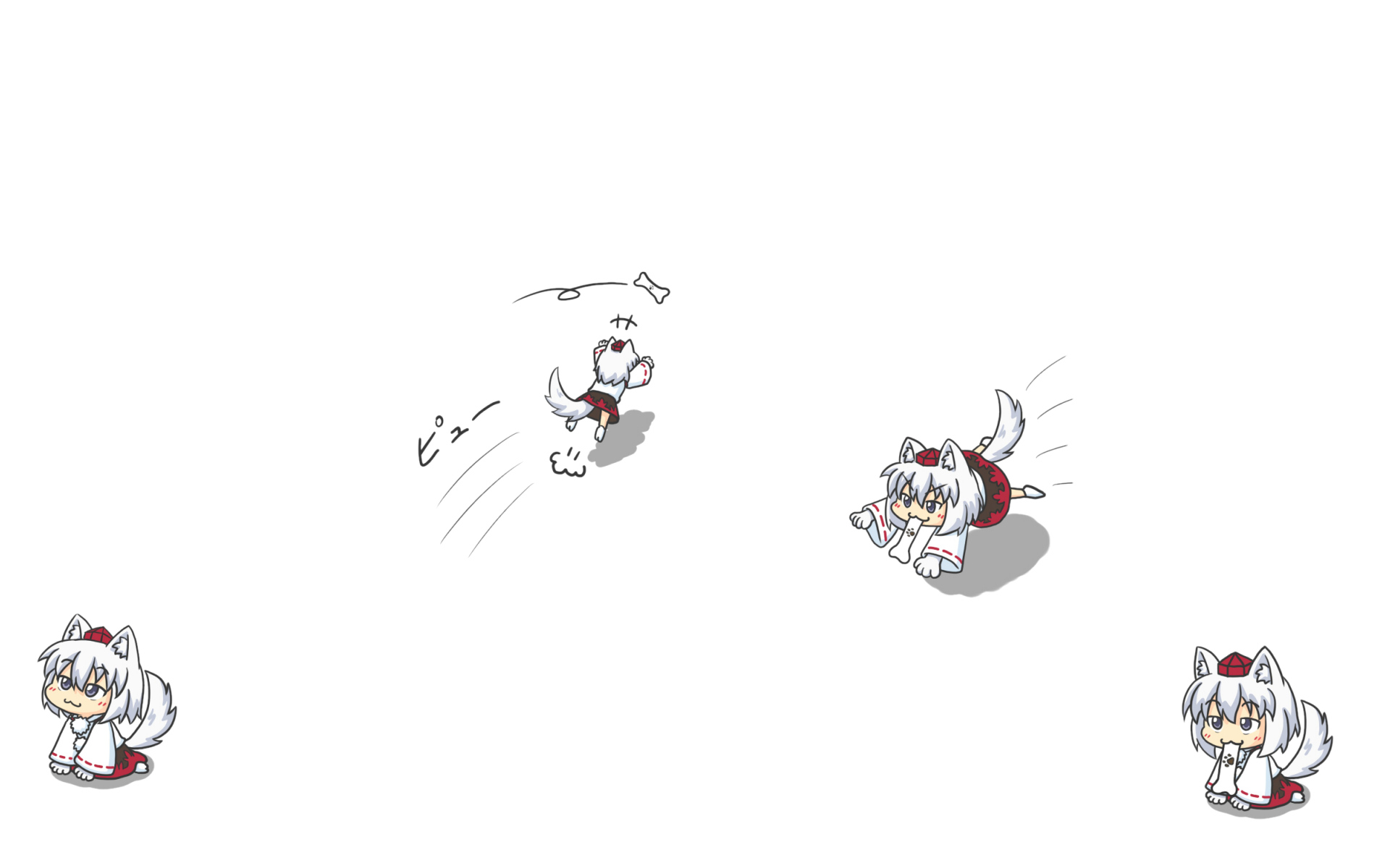 animal_ears, cat_smile, chibi, hat, inubashiri_momiji, kakushiaji, tail, touhou, white, wolfgirl