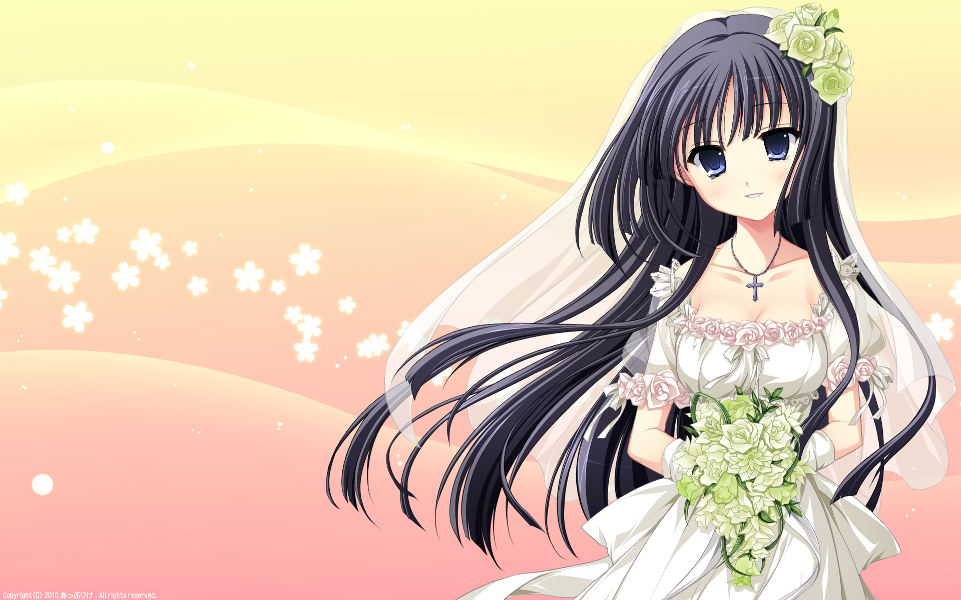 applique, black_hair, blue_eyes, minagami_sakuya, odawara_hakone, tasogare_no_sinsemilla, wedding_attire