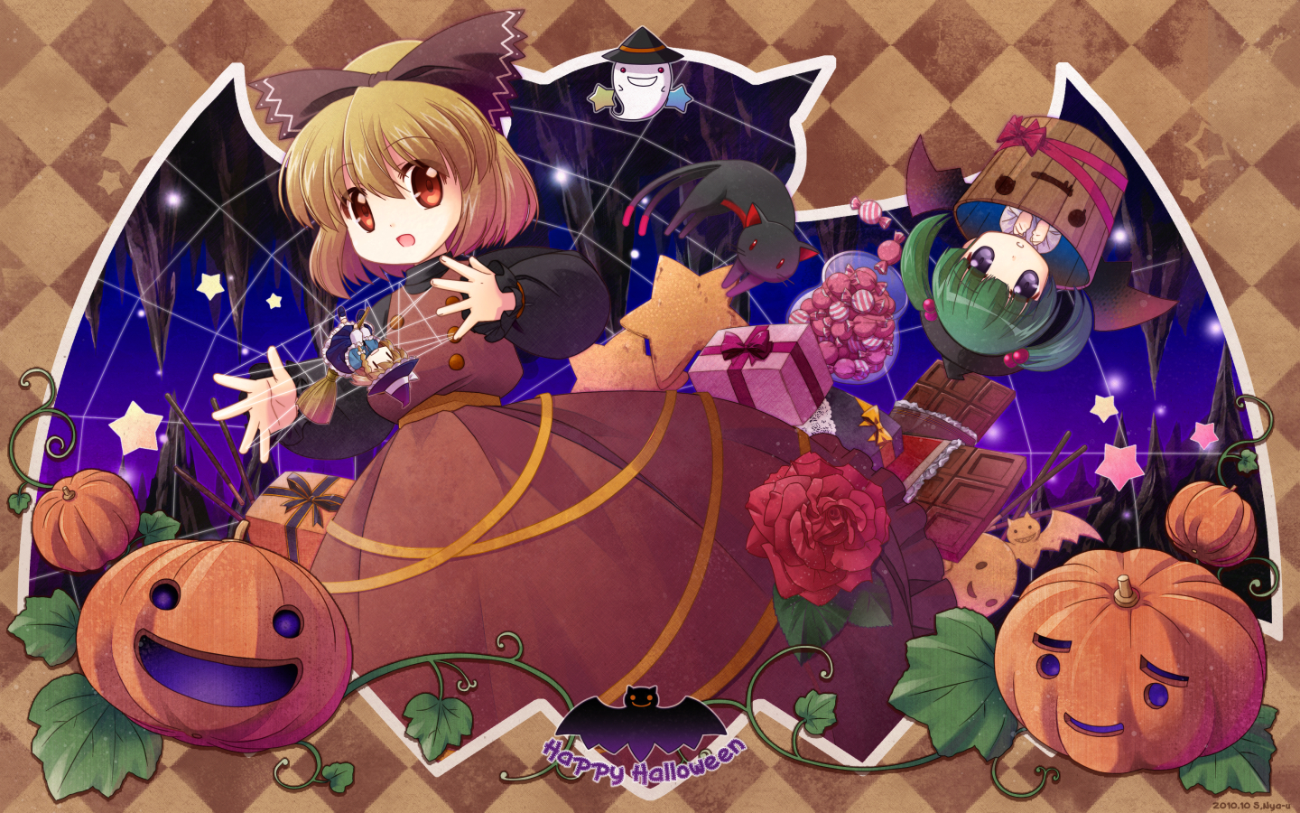 animal, candy, cat, chocolate, dress, flowers, halloween, kaenbyou_rin