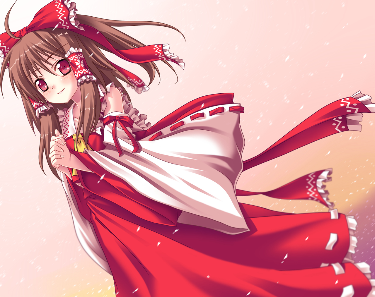 blush, bow, brown_hair, hakurei_reimu, ina, japanese_clothes, long_hair, miko