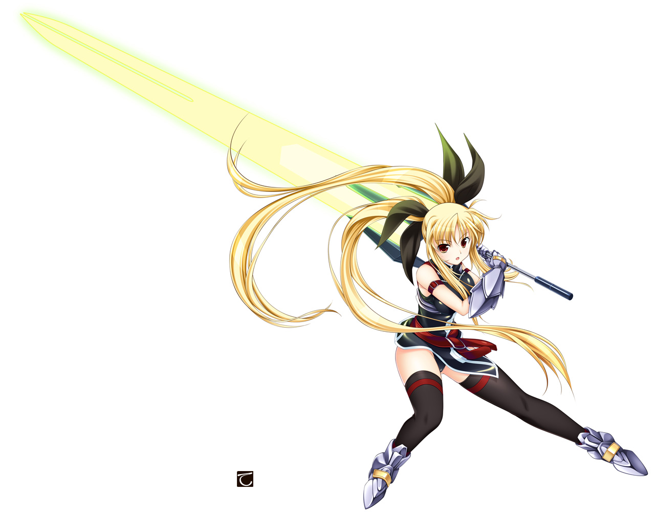 blonde_hair, fate_testarossa, gloves, long_hair, mahou_shoujo_lyrical_nanoha, mahou_shoujo_lyrical_nanoha_strikers, red_eyes, sword