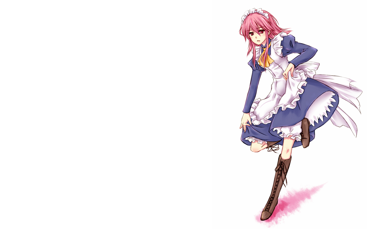 boots, headband, maid, pink_eyes, pink_hair, shakugan_no_shana, short_hair, white