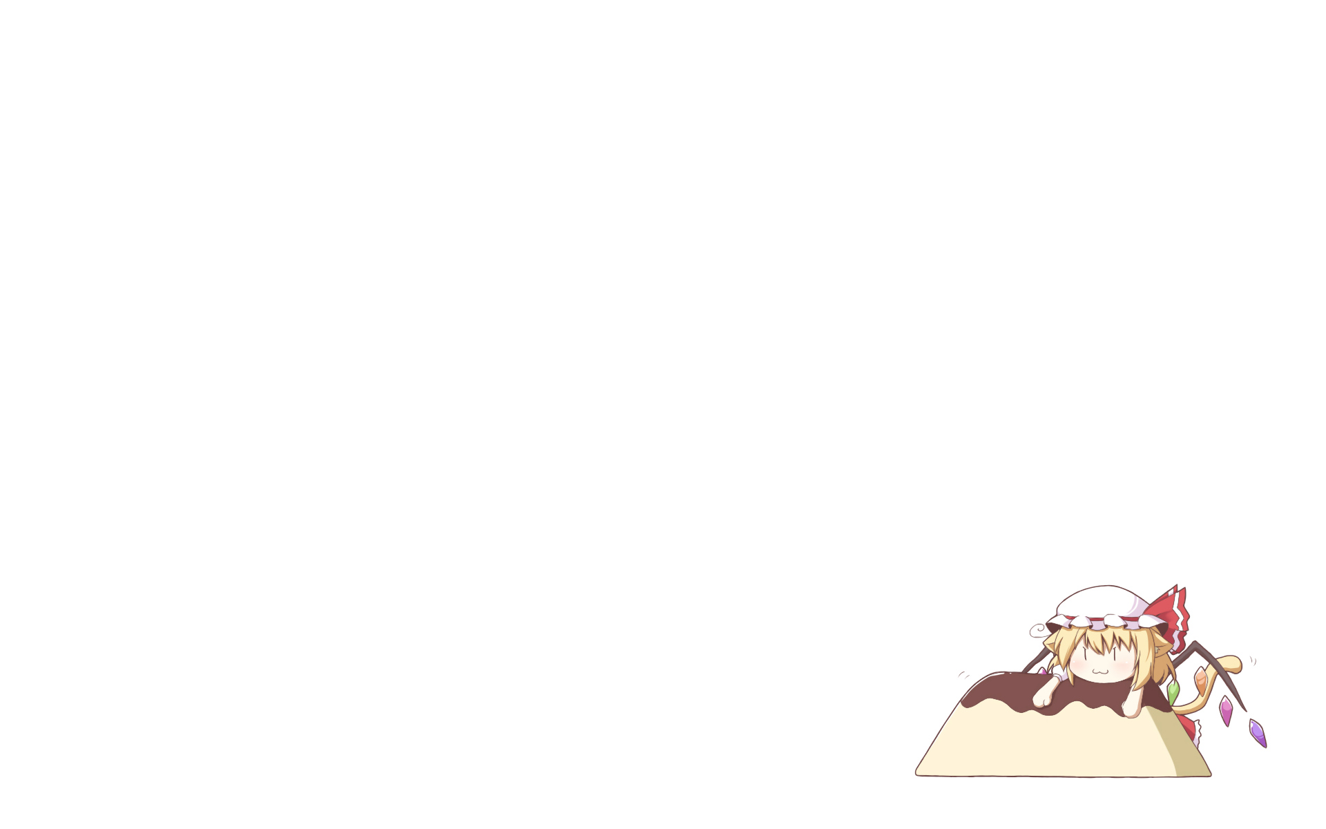 akagaminanoka, animal_ears, catgirl, cat_smile, chibi, flandre_scarlet, food, hat, tail, touhou, vampire, white