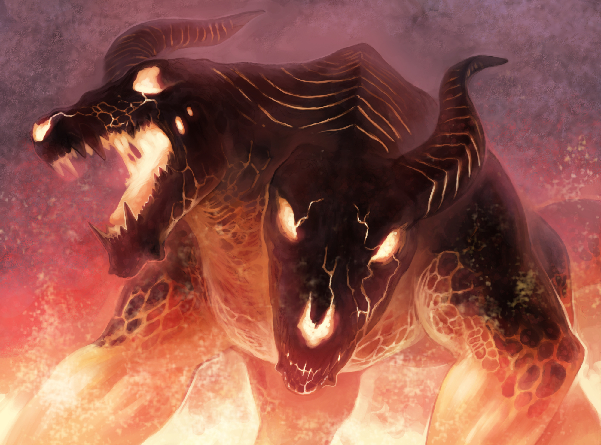 demon, fire, horns, original, red, takeda_kanryuusai