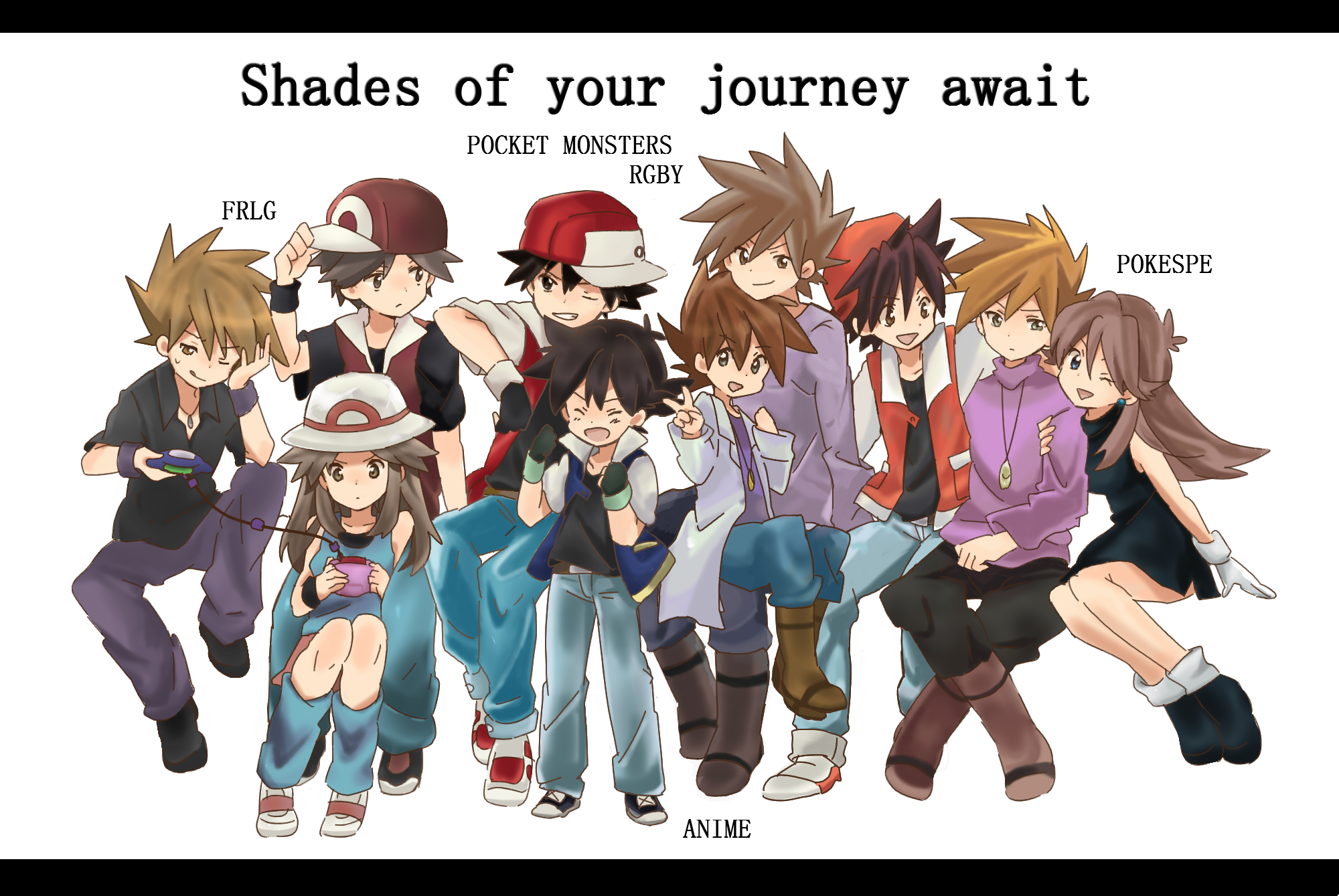 group, hat, leaf_(pokemon), ookido_green, ookido_shigeru, pokemon, red_(pokemon), satoshi_(pokemon), tagme, white