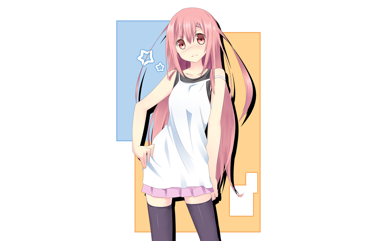 dress, hayate_no_gotoku, katsura_hinagiku, long_hair, pink_eyes, pink_hair, skirt, thighhighs, tunamayochan, white