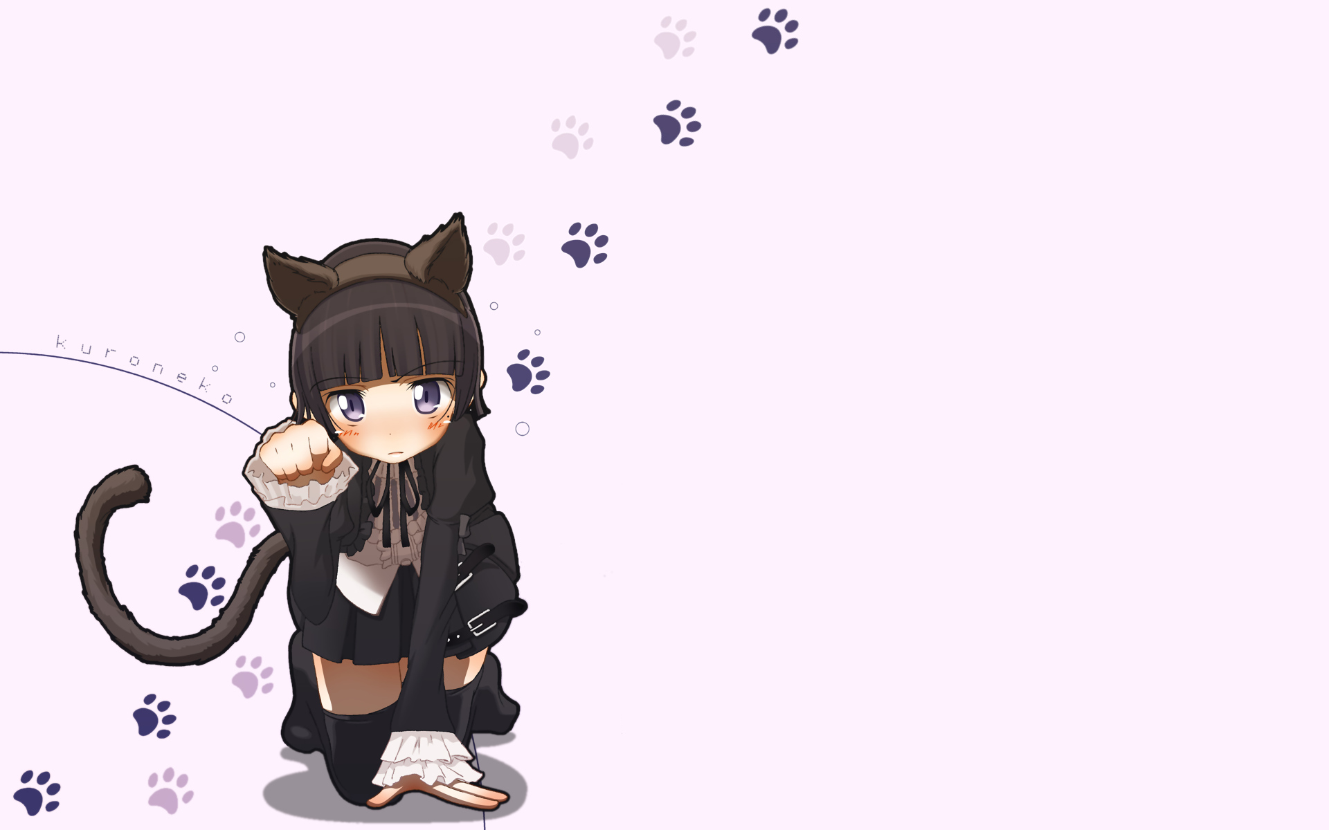 animal_ears, ao_yasai, black_hair, blue_eyes, blush, bow, gokou_ruri, goth-loli, headband, lolita_fashion, ore_no_imouto_ga_konna_ni_kawaii_wake_ga_nai, ribbons, tail, thighhighs