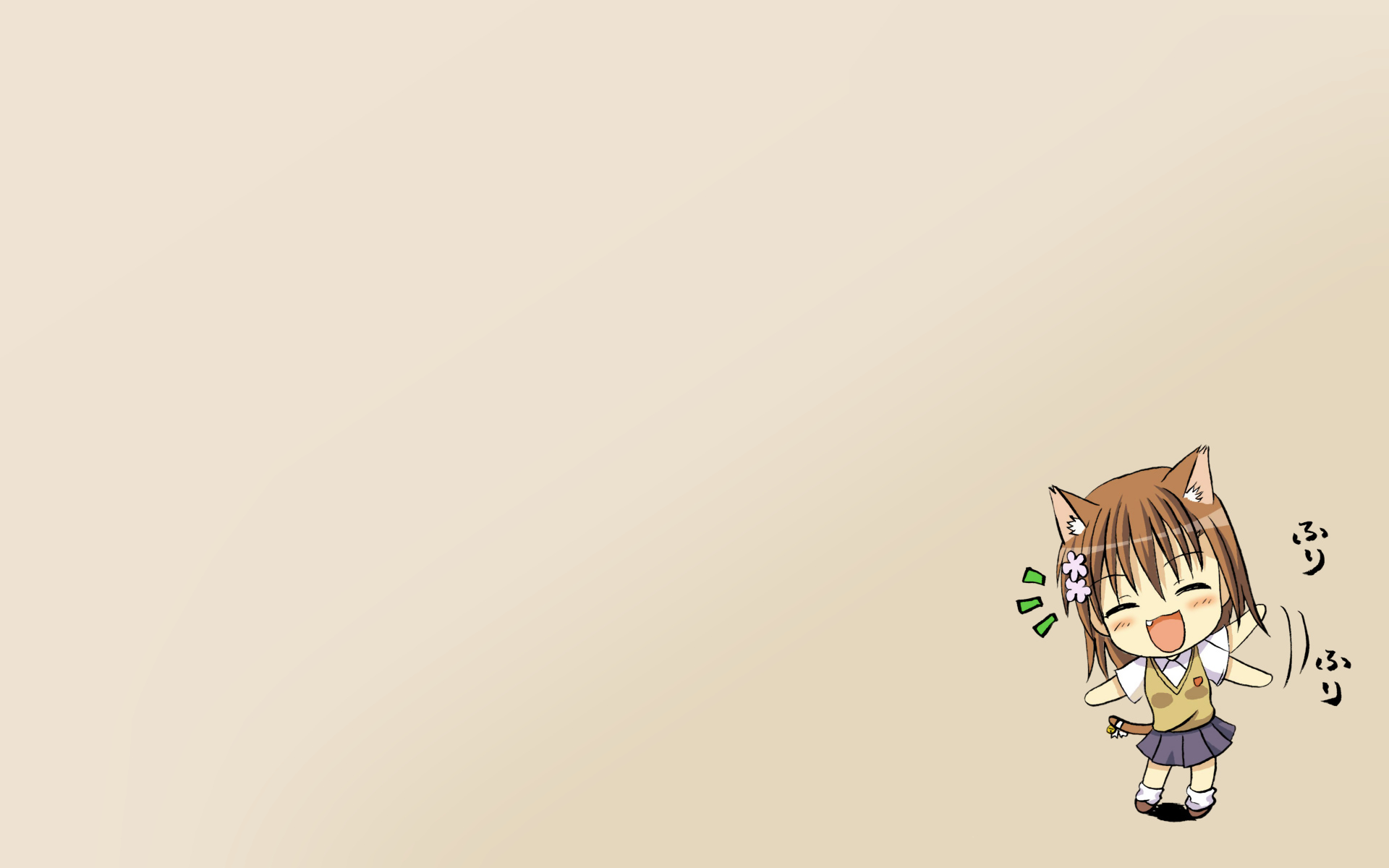 animal_ears, bell, blush, bow, brown_hair, catgirl, chibi, fang, gray, kotaken, misaka_mikoto, ribbons, school_uniform, short_hair, skirt, socks, tail, to_aru_kagaku_no_railgun, to_aru_majutsu_no_index
