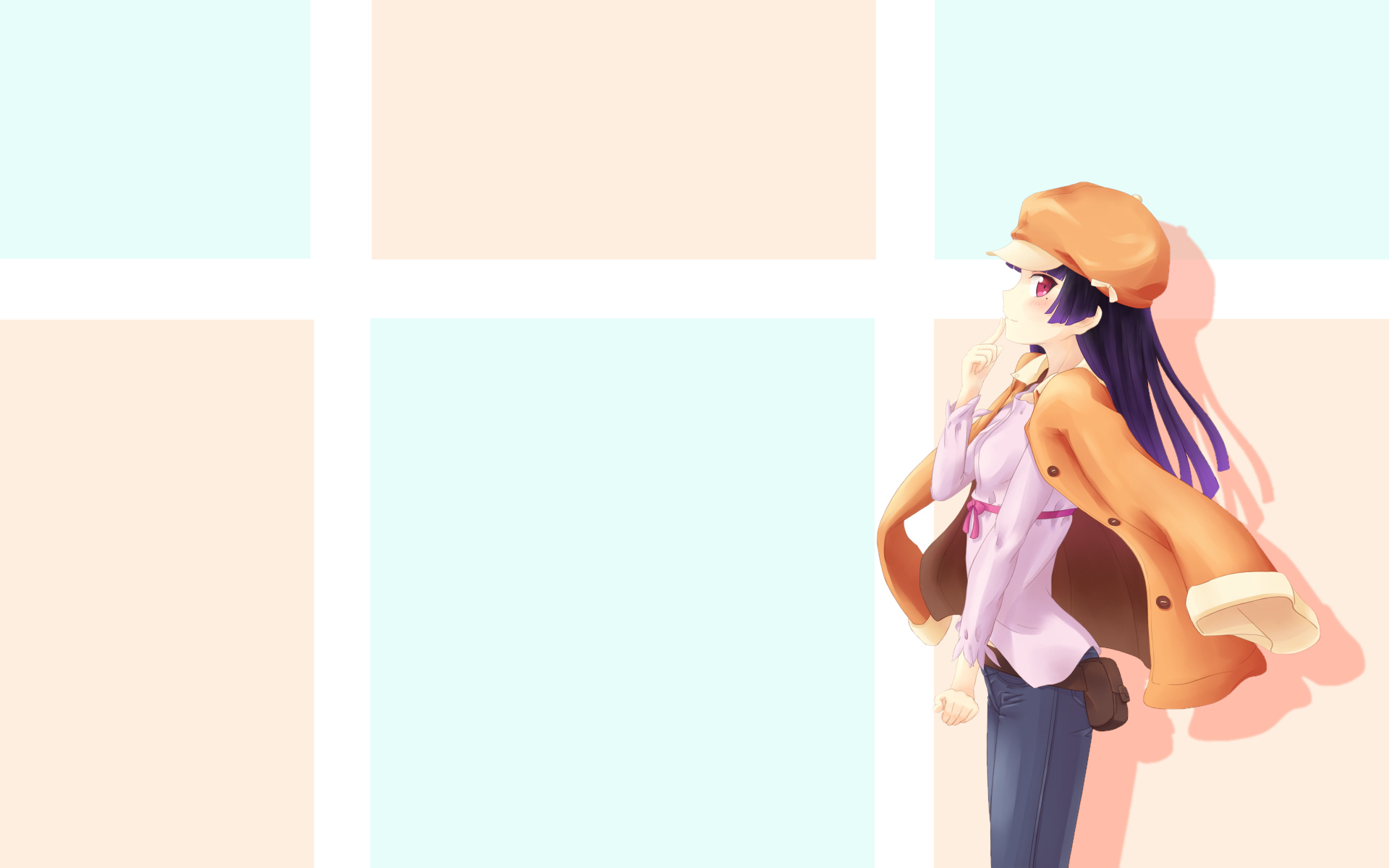 aoi_usagi, bakemonogatari, blush, cosplay, gokou_ruri, hat, long_hair, monogatari_(series), ore_no_imouto_ga_konna_ni_kawaii_wake_ga_nai, purple_hair, red_eyes