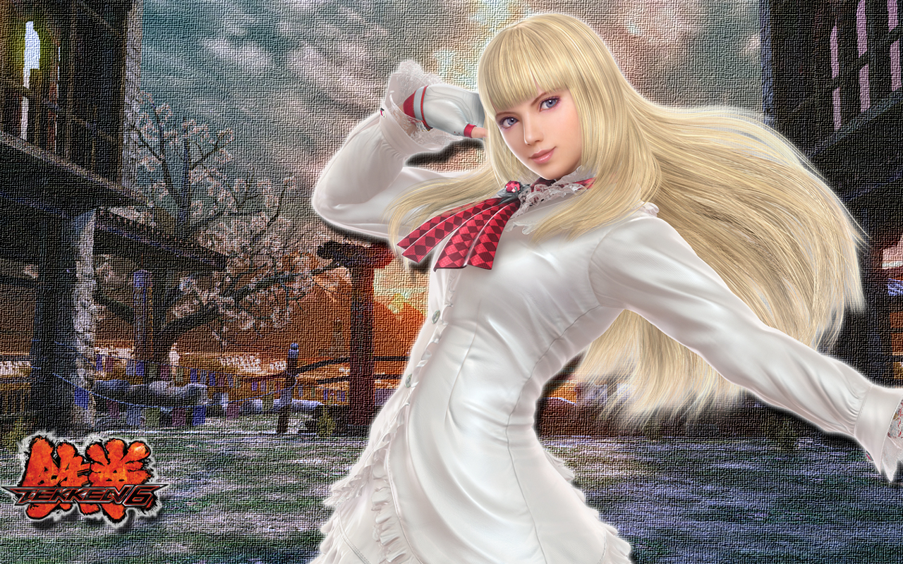3d, blonde_hair, blue_eyes, dress, gloves, lili_rochefort, long_hair, tekken