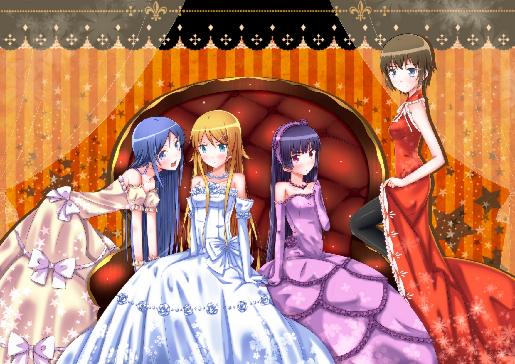 aragaki_ayase, chinese_clothes, couch, gokou_ruri, group, kousaka_kirino, lolita_fashion, ore_no_imouto_ga_konna_ni_kawaii_wake_ga_nai