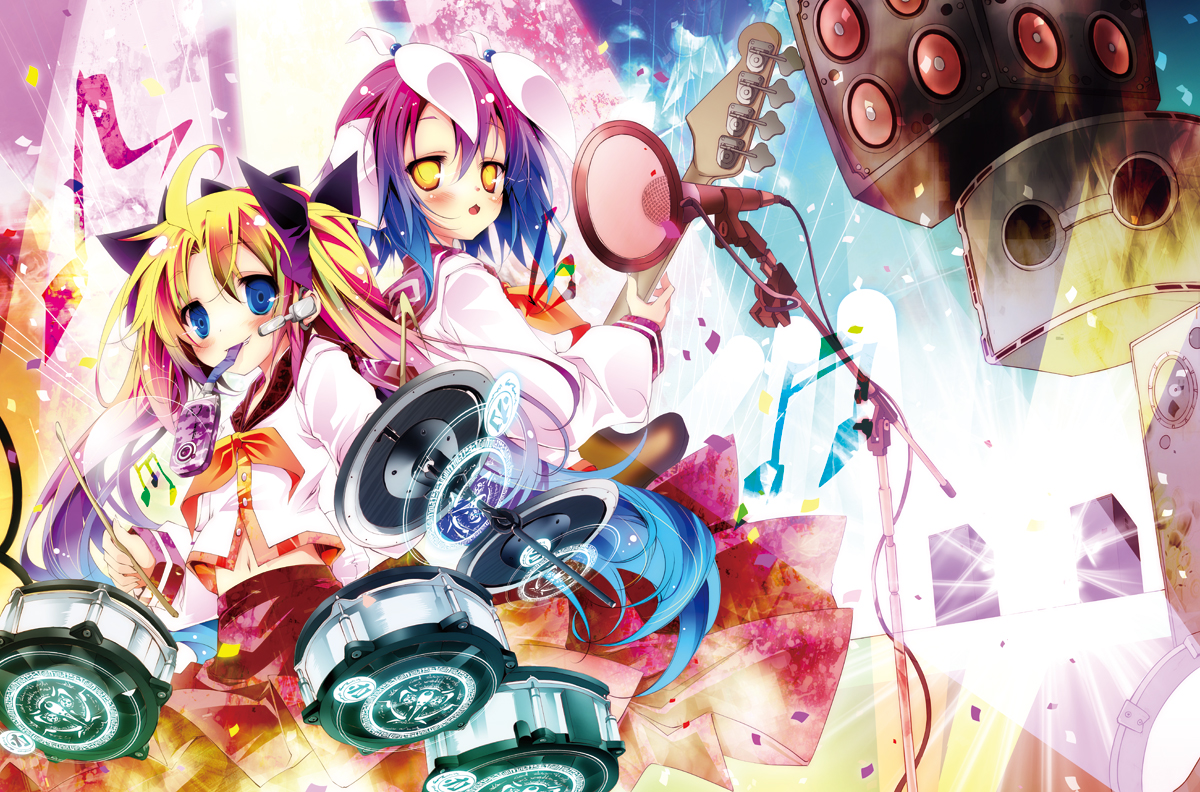 drums, greed_packet_unlimited, guitar, instrument, kamiya_yuu, microphone, nokia, school_uniform