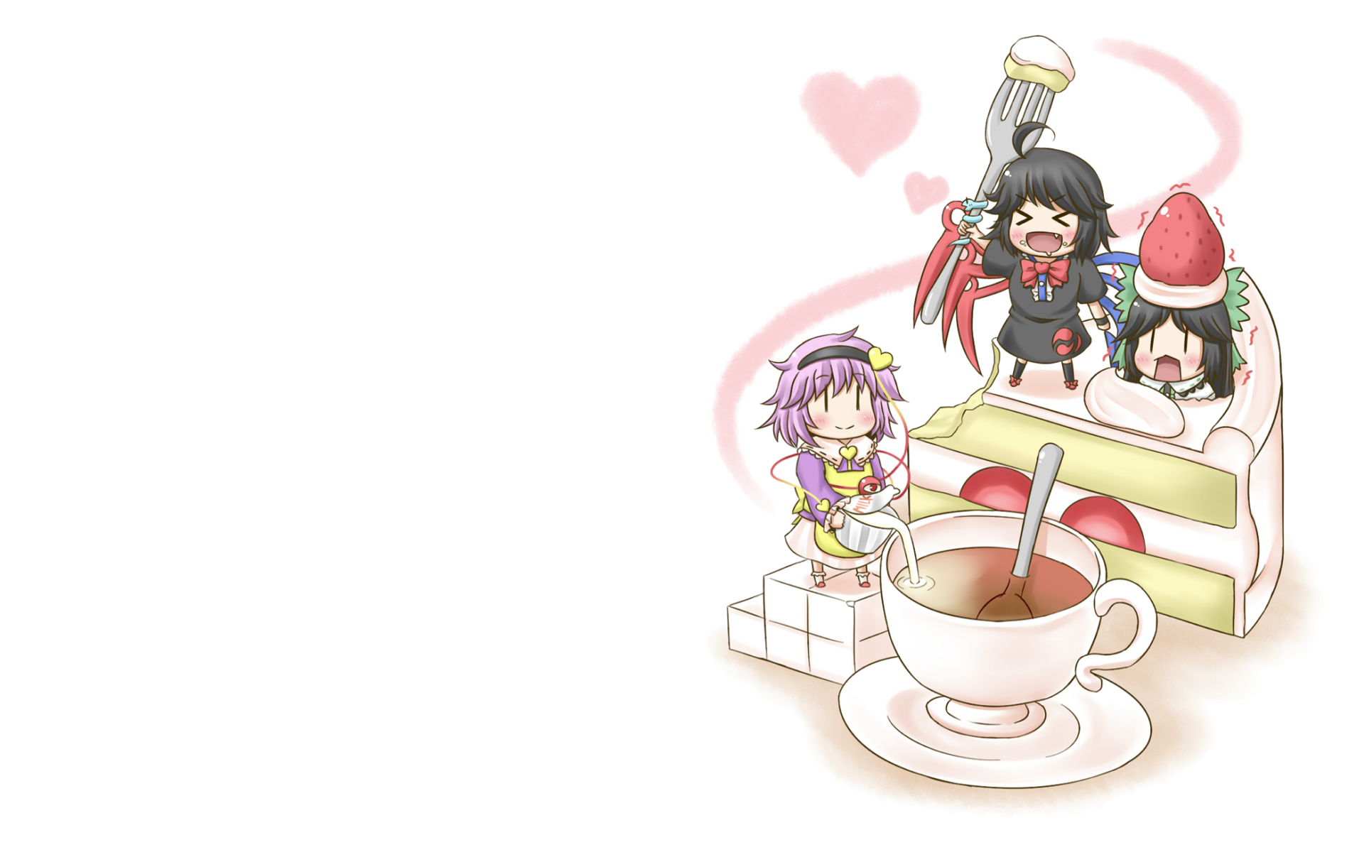 aonagi_ibane, bow, chibi, food, houjuu_nue, komeiji_satori, reiuji_utsuho, thighhighs