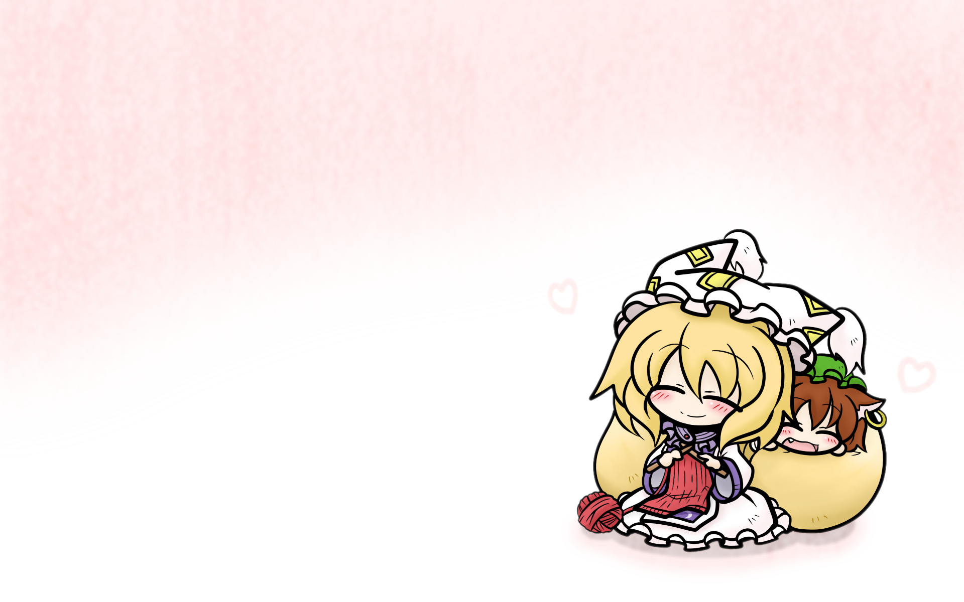 animal_ears, blush, catgirl, chen, chibi, foxgirl, multiple_tails, tail, touhou, yakumo_ran, yanagi_(artist)
