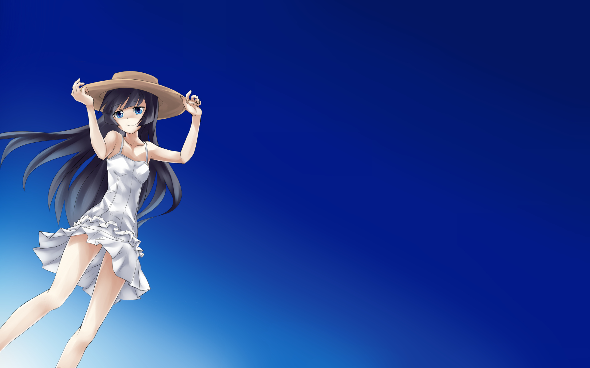 black_hair, blue_eyes, dress, gokou_ruri, gradient, hat, keikotsu, long_hair, ore_no_imouto_ga_konna_ni_kawaii_wake_ga_nai, sky