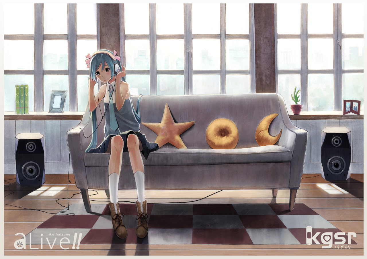hatsune_miku, headphones, ichiko_oharu, twintails, vocaloid