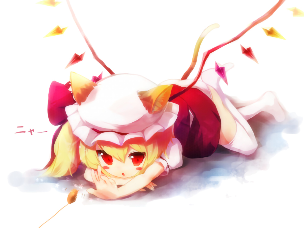 animal_ears, flandre_scarlet, panties, tahal, tail, thighhighs, touhou, underwear, vampire, wings