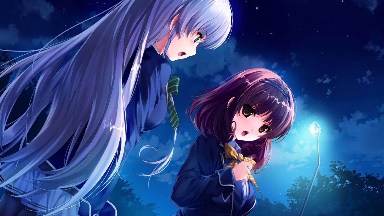 furukawa_yui, game_cg, kuroya_shinobu, misaki_kurehito, night, sasaki_kaori, sky, stars