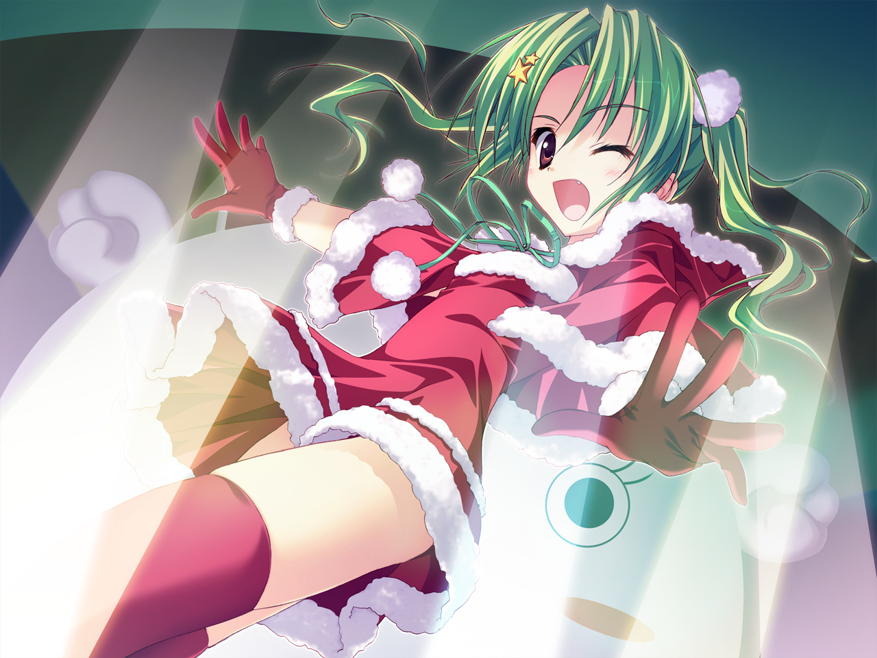 christmas, fang, feng, game_cg, gloves, green_hair, hoshizora_e_kakaru_hashi, ryohka