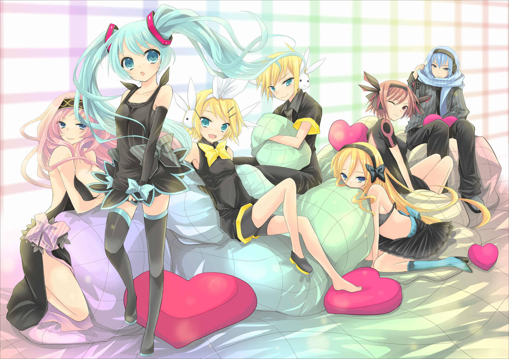 group, hatsune_miku, kagamine_len, kagamine_rin, kaito, lily_(vocaloid), male, megurine_luka, meiko, sakurai_unan, tagme, vocaloid