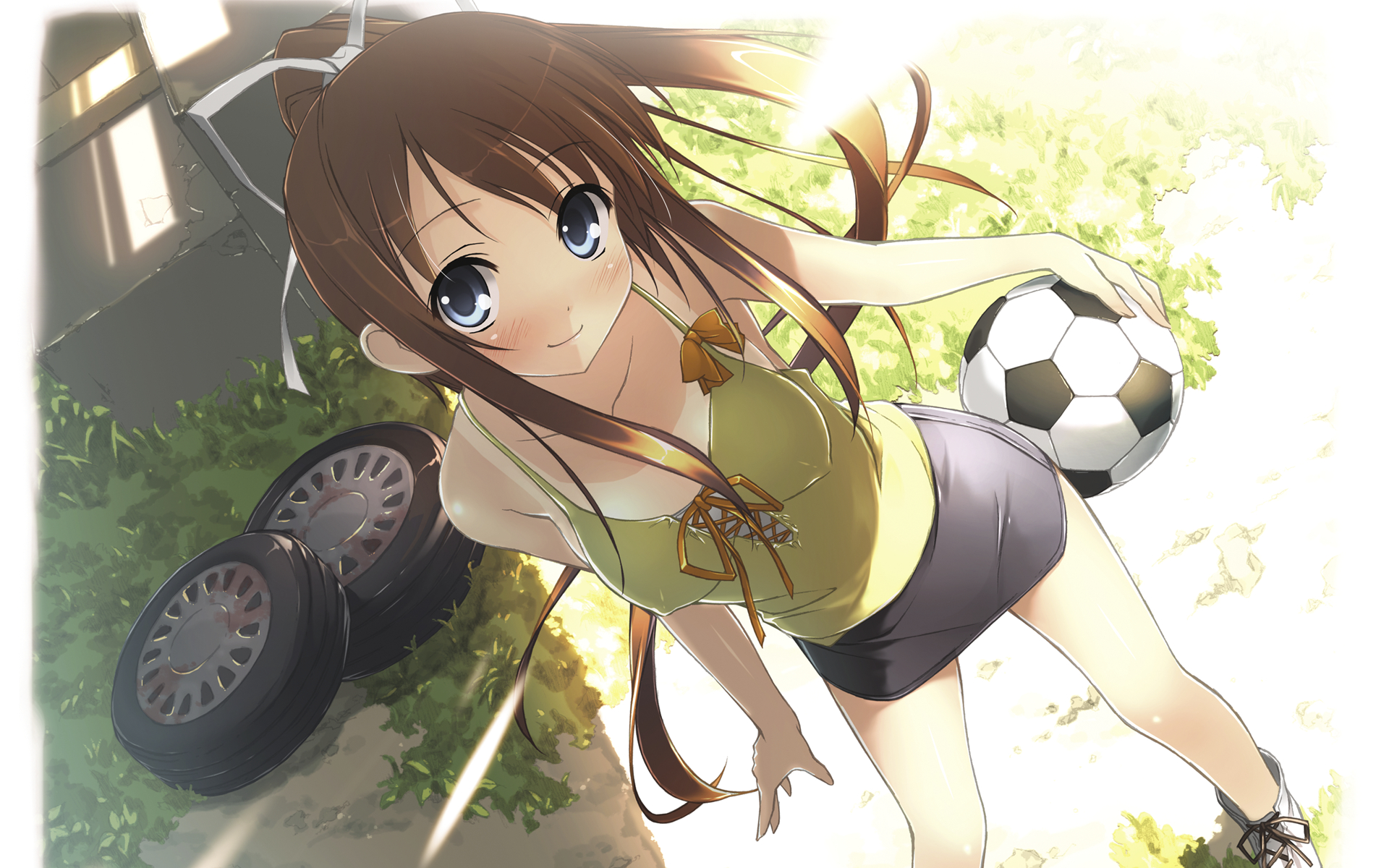 blue_eyes, brown_hair, erect_nipples, kantoku, long_hair, miyazawa_midori, natsu_no_ame, tan_lines