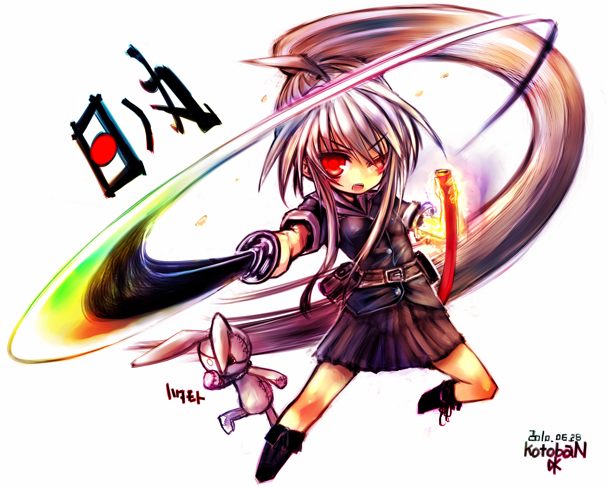 boots, bunny, eyepatch, gray_hair, hinomaru_(kotoba), katana, kotoba_noriaki, long_hair