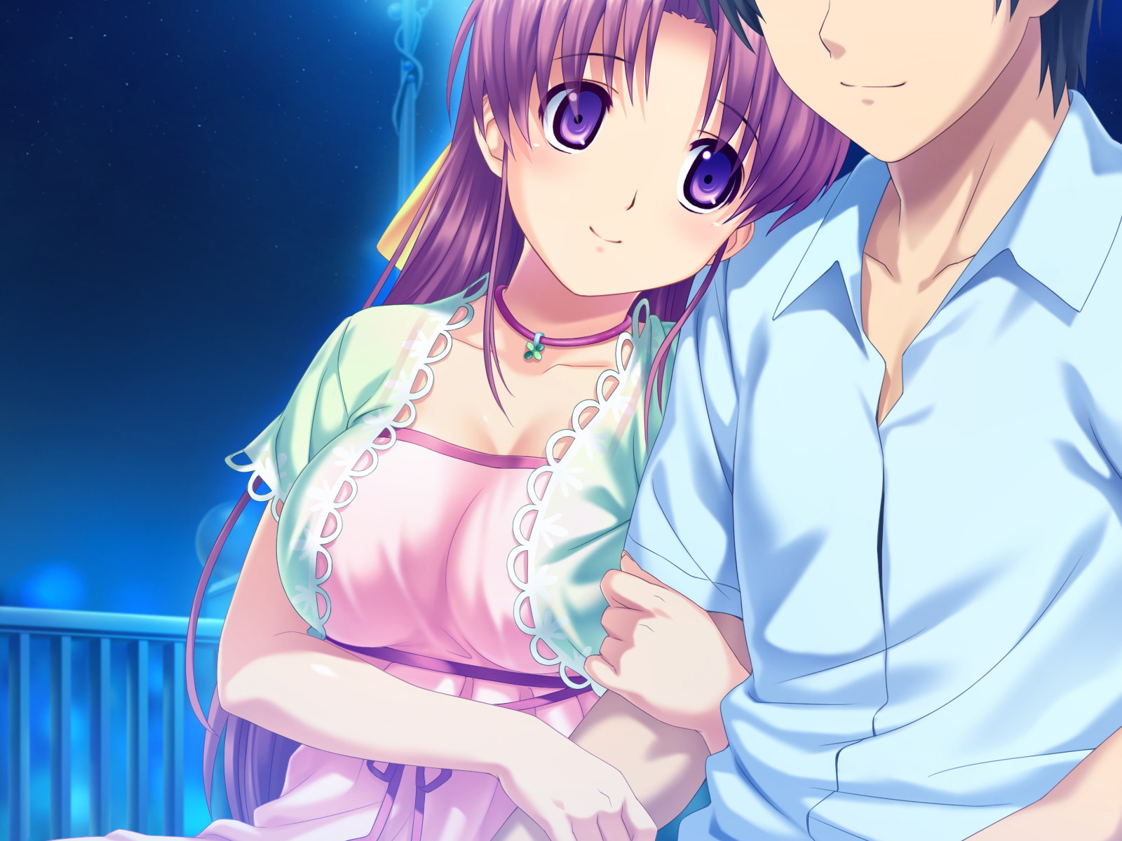 aoi_matsuri, game_cg, koutaro, long_hair, night, pink_hair, purple_eyes, tropical_kiss