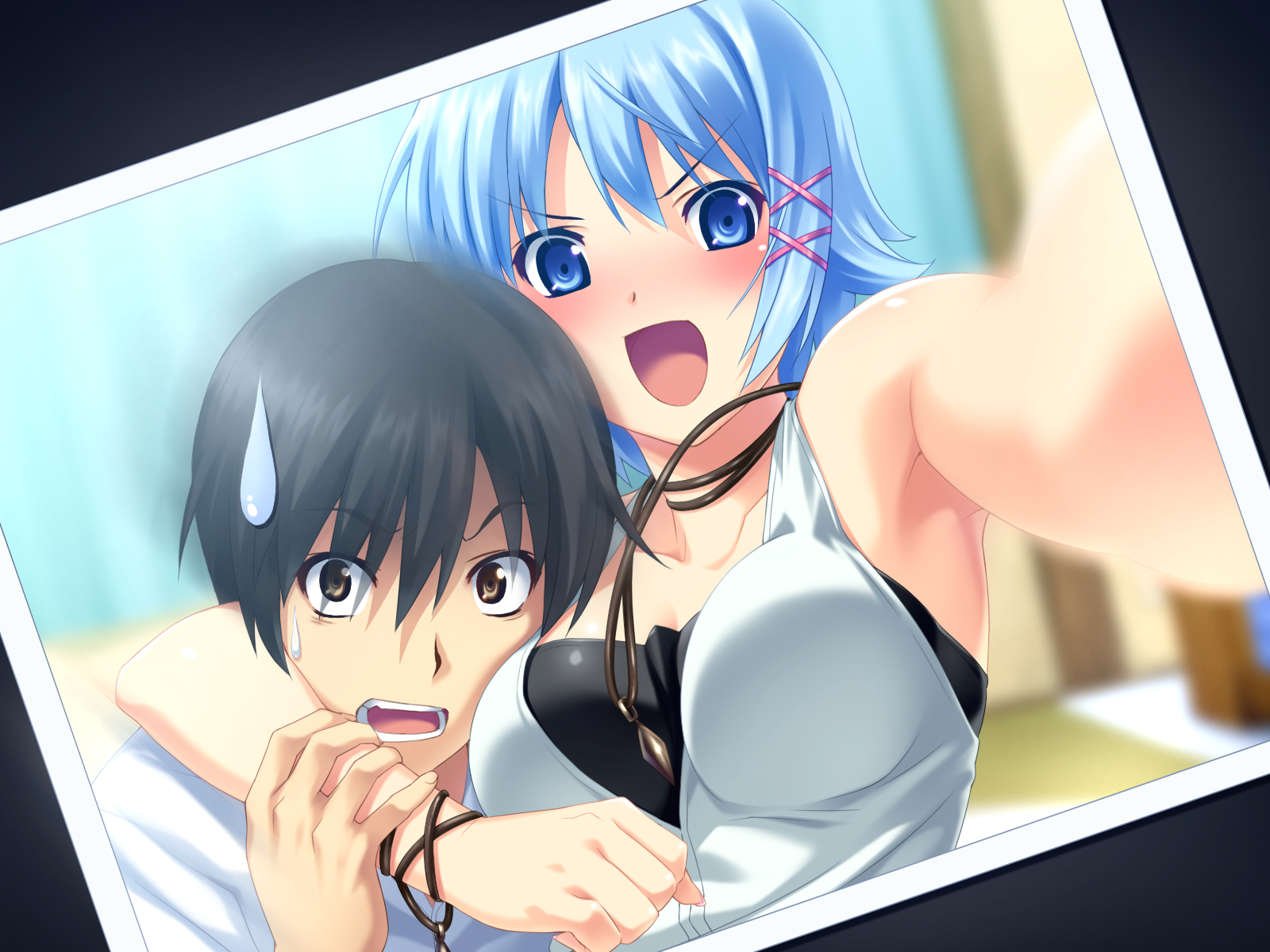 blue_eyes, blue_hair, game_cg, himuro_rikka, koutaro, necklace, short_hair, tropical_kiss