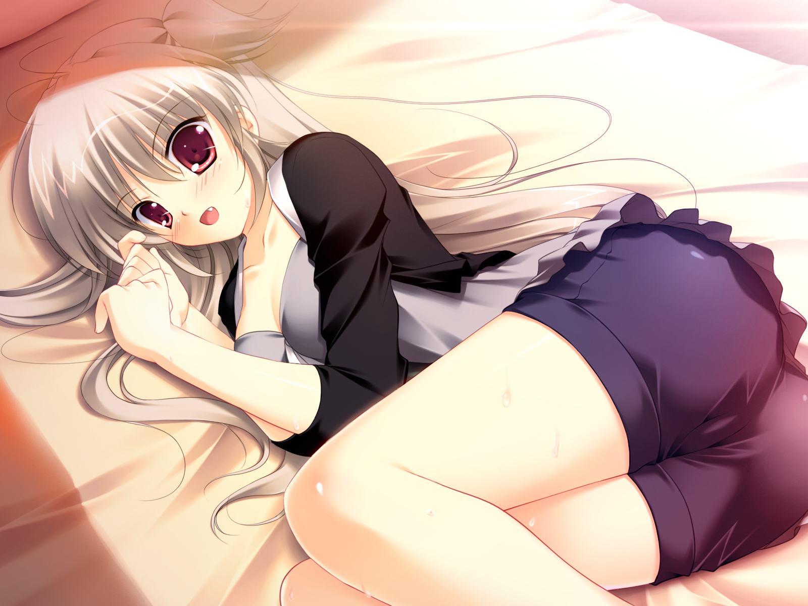 ass, bed, blush, brown_hair, game_cg, journey, mikeou, nanairo_kouro, nanami_haruka, red_eyes