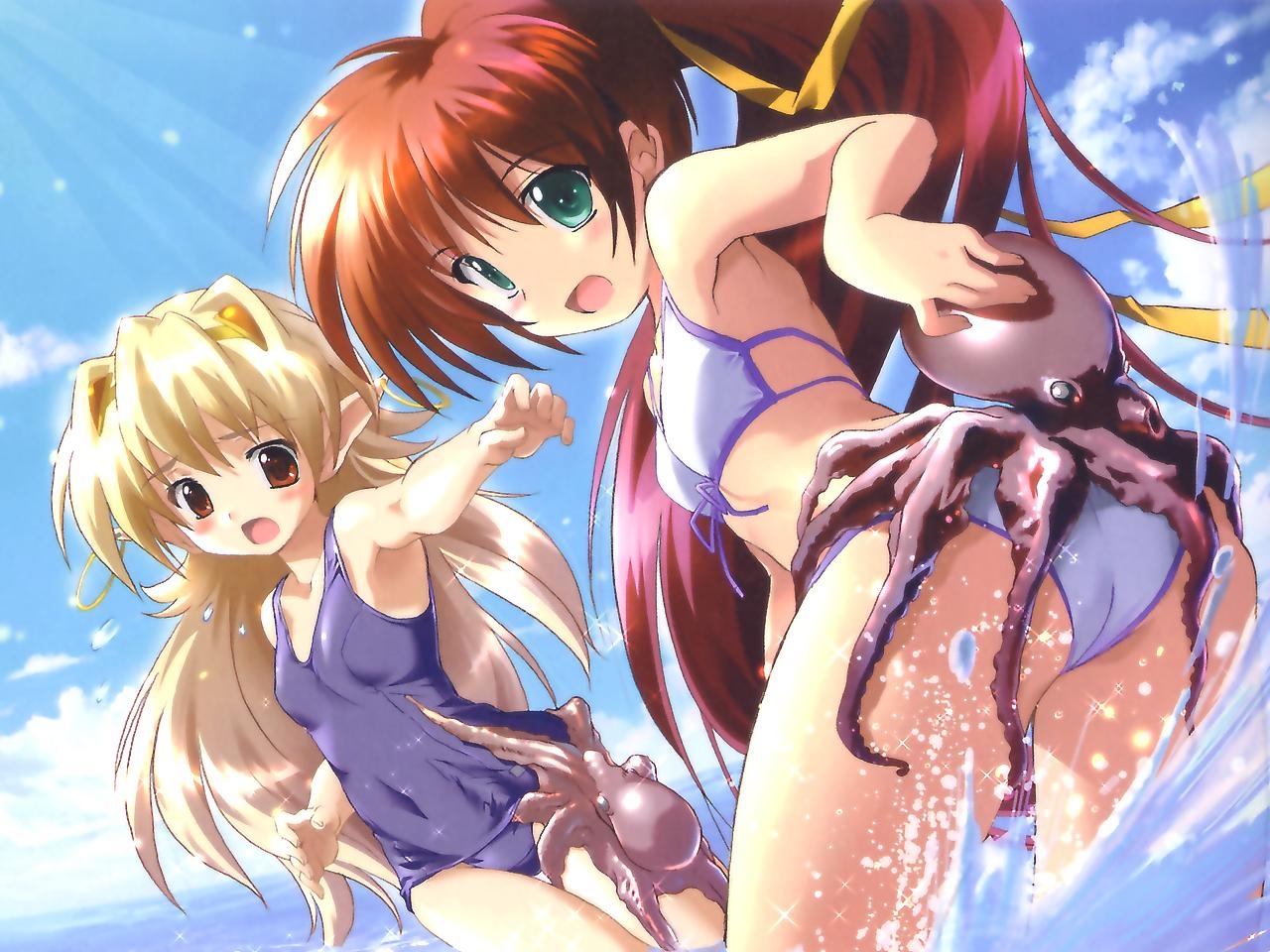 animal, aoi_sora_no_neosphere, blonde_hair, blush, brown_eyes, elincie_yerthrop, green_eyes, komatsu_eiji
