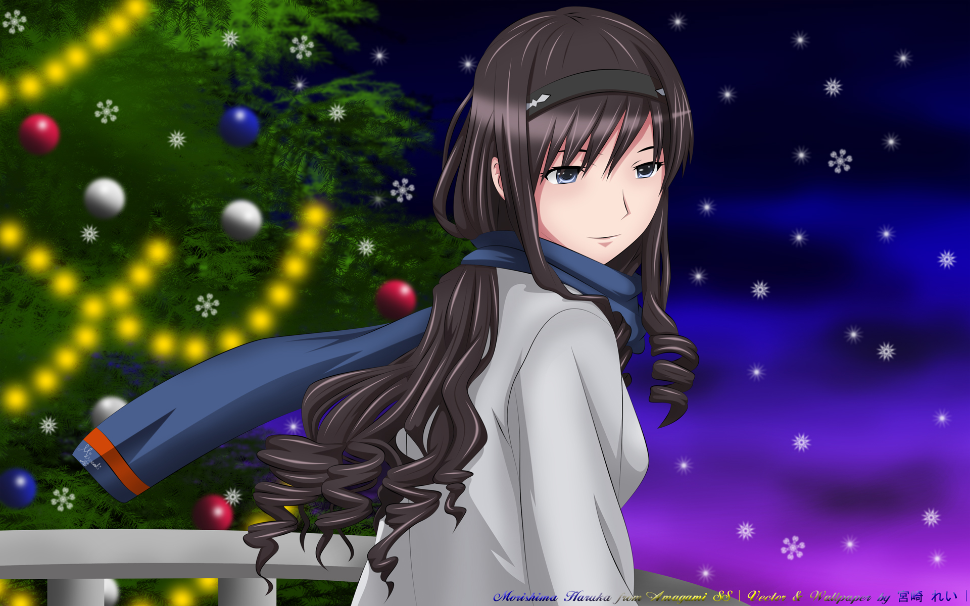 amagami, blue_eyes, christmas, miyazaki_rei, morishima_haruka, snow