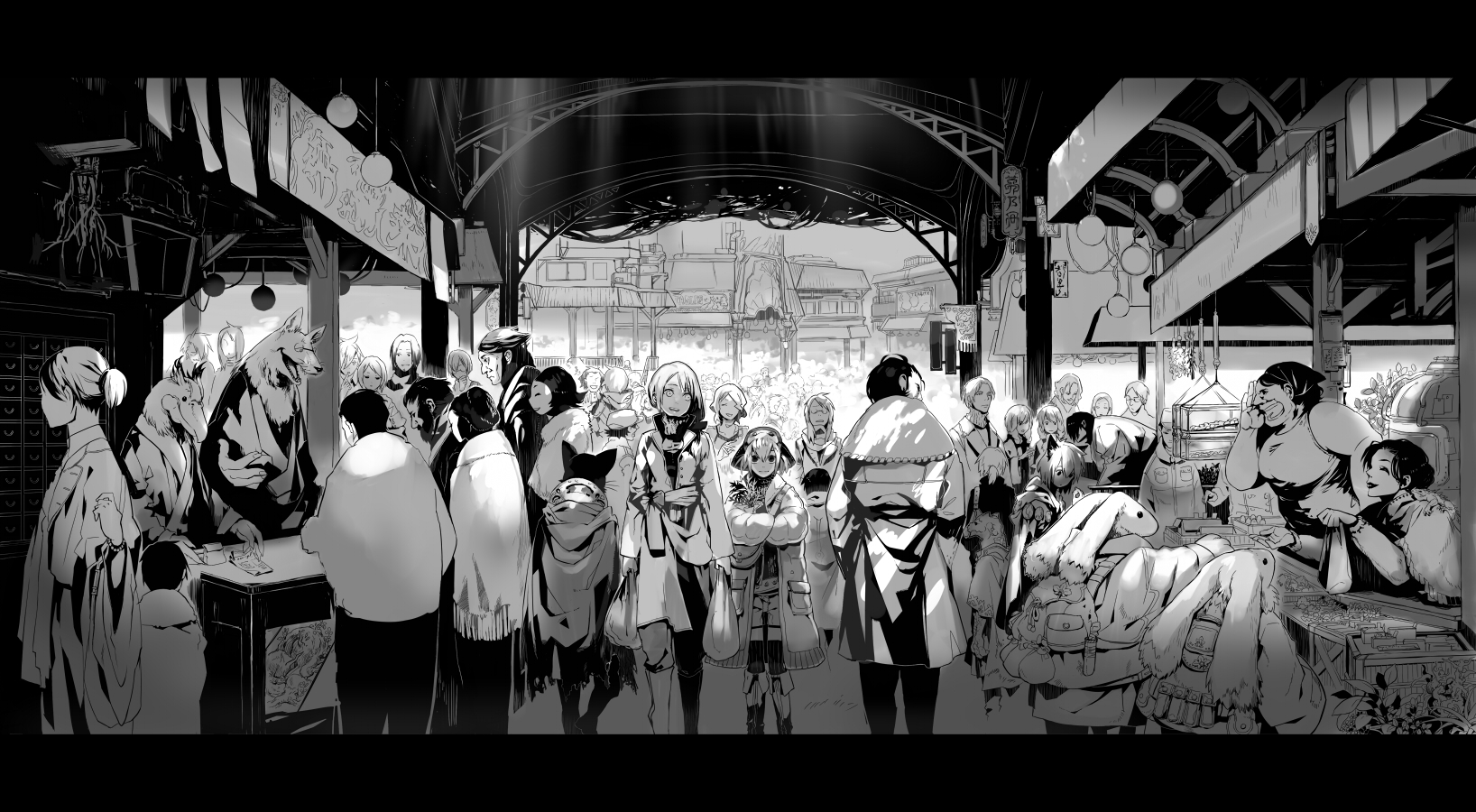 animal, kajimiya, monochrome, rabbit, scarf, short_hair