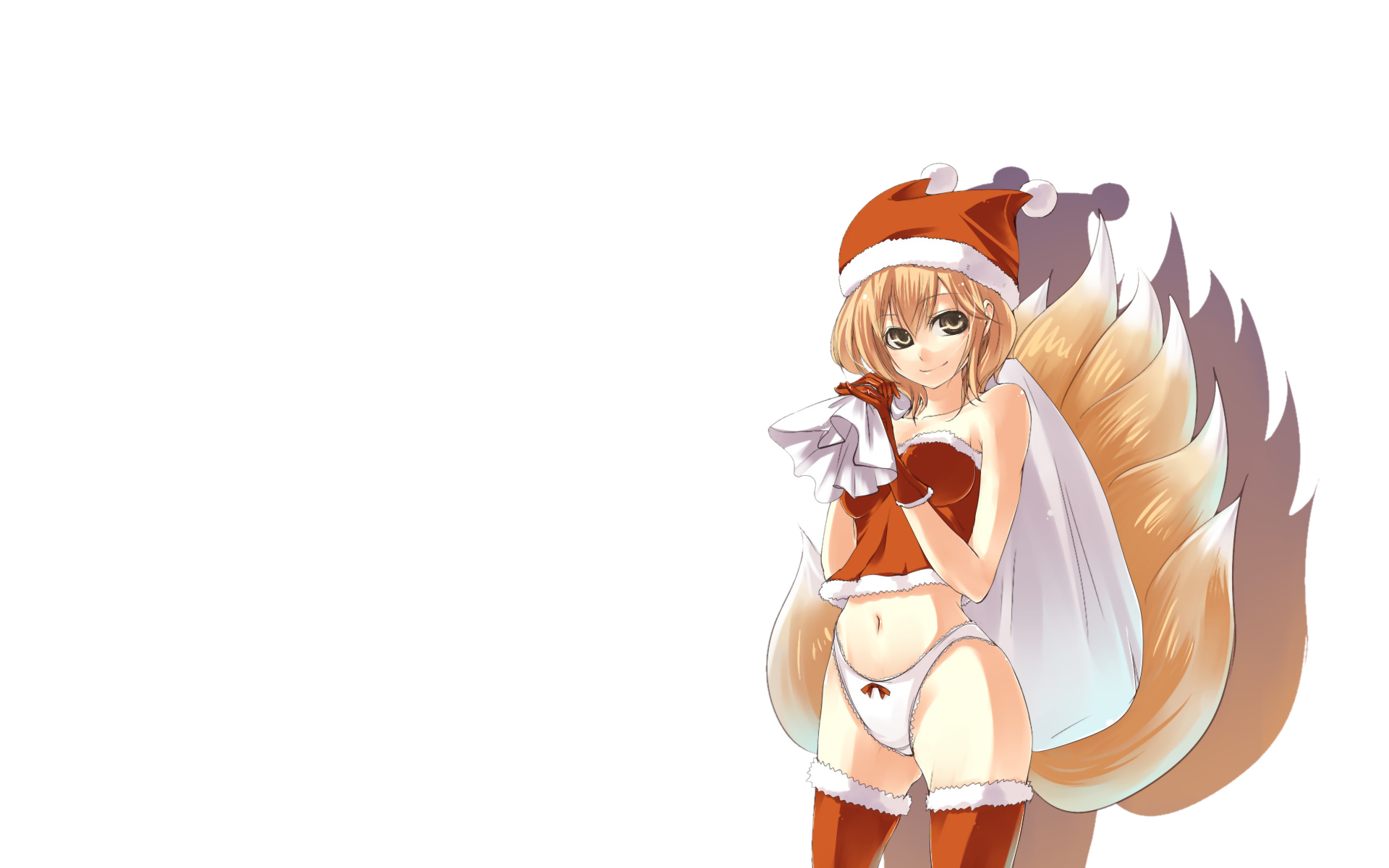 animal_ears, christmas, foxgirl, miya9, multiple_tails, panties, tail, thighhighs, touhou, underwear, white, yakumo_ran