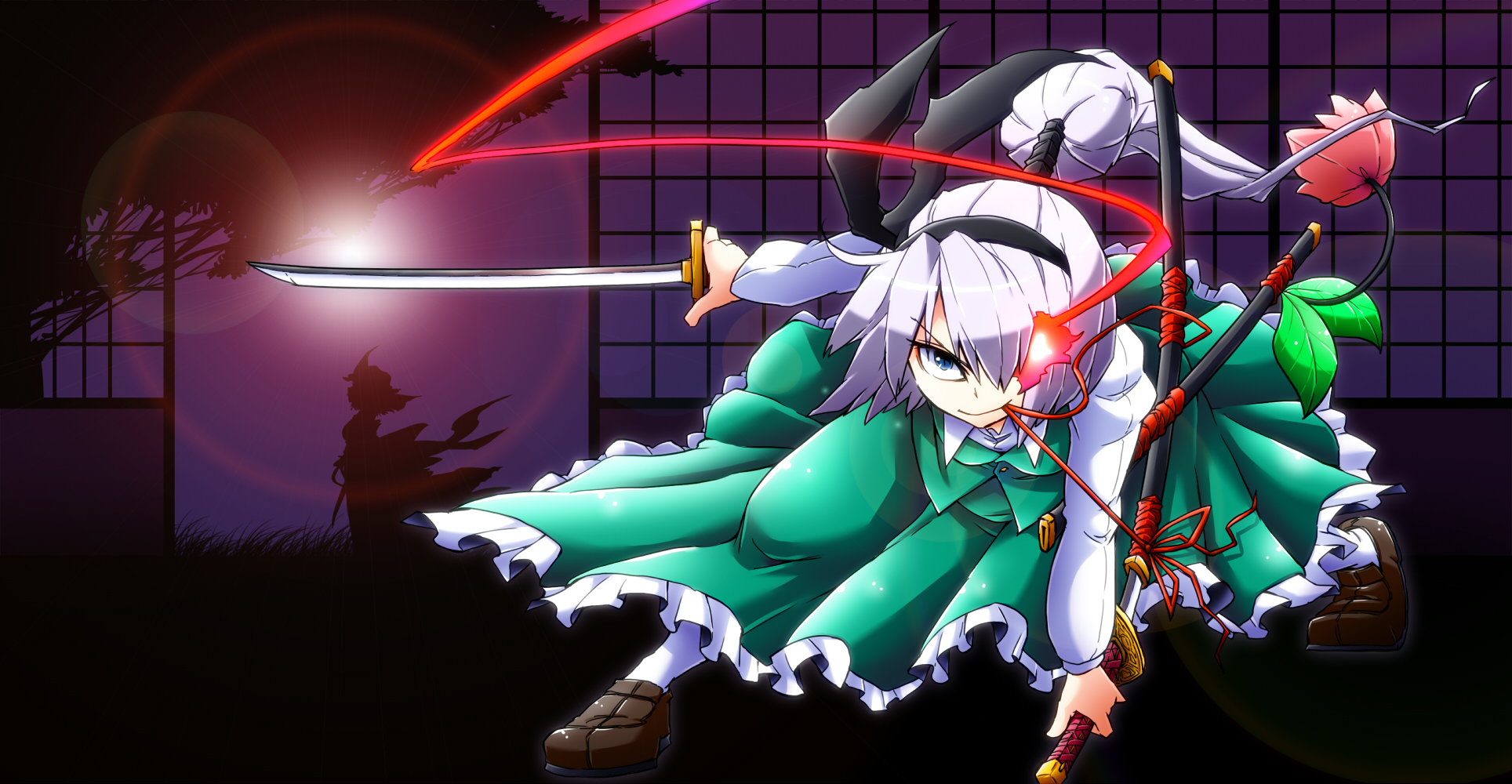 aono3, katana, konpaku_youmu, saigyouji_yuyuko, sword, touhou, weapon