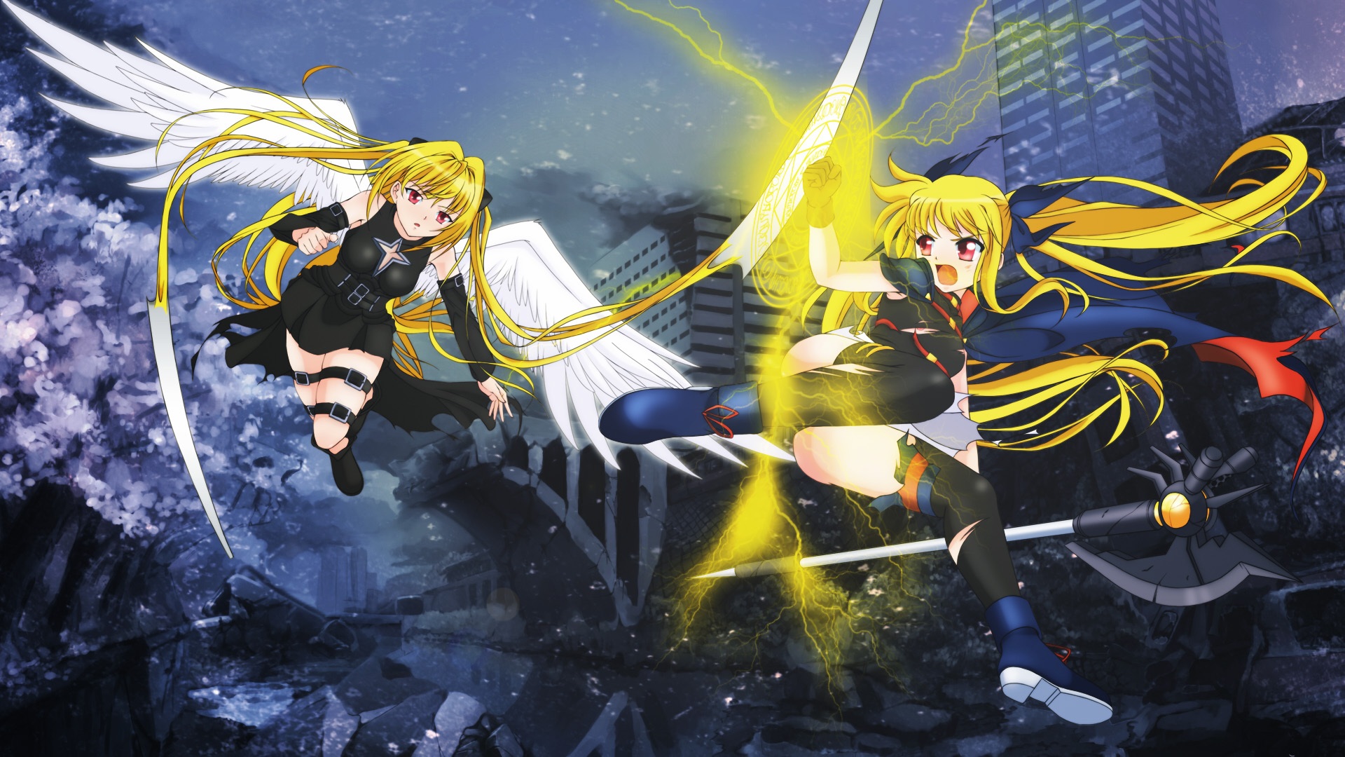 blonde_hair, crossover, fate_testarossa, golden_darkness, long_hair, mahou_shoujo_lyrical_nanoha, mahou_shoujo_lyrical_nanoha_the_movie_1st, night