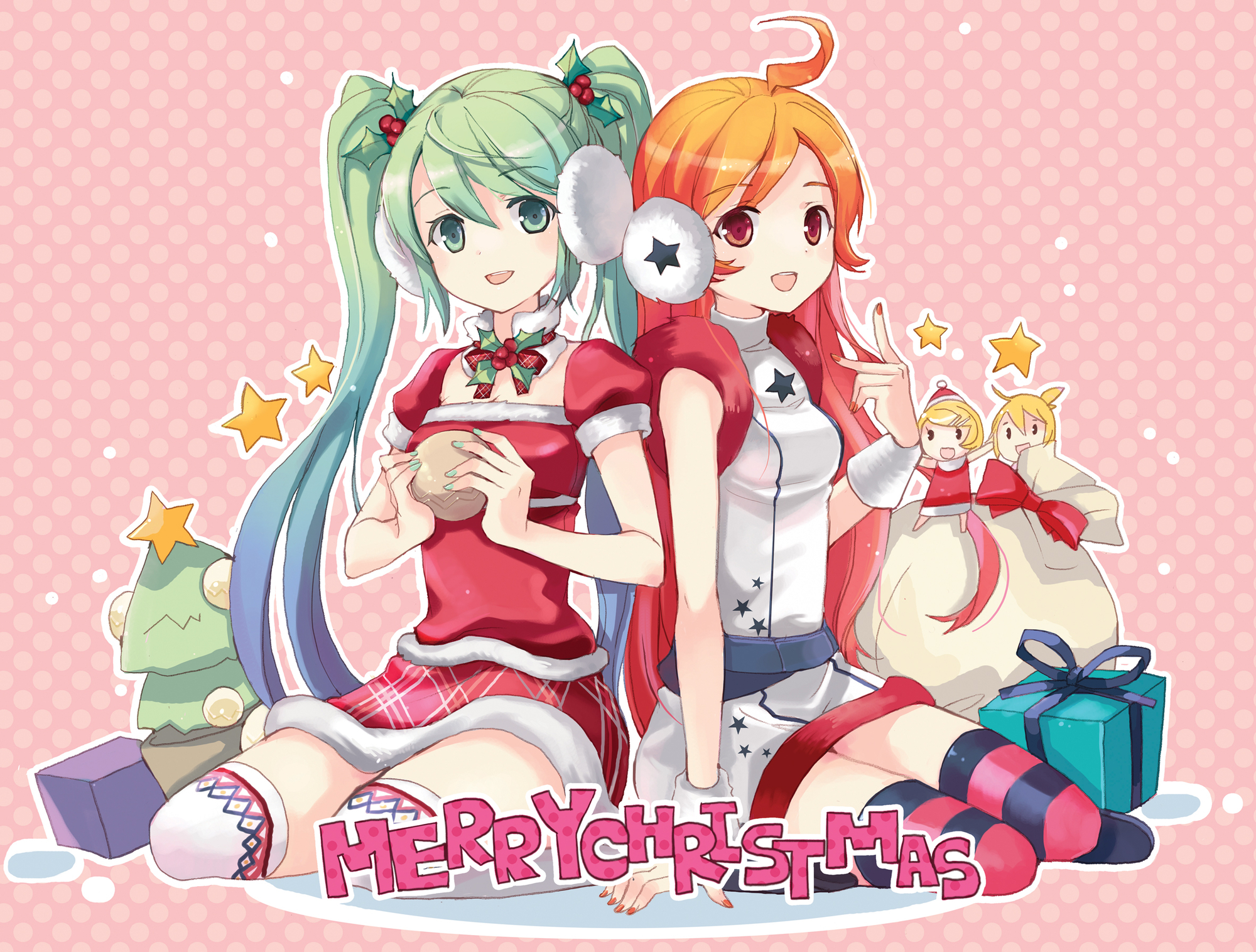 chibi, christmas, hatsune_miku, jin_young-in, kagamine_len, kagamine_rin, male, miki_(vocaloid)