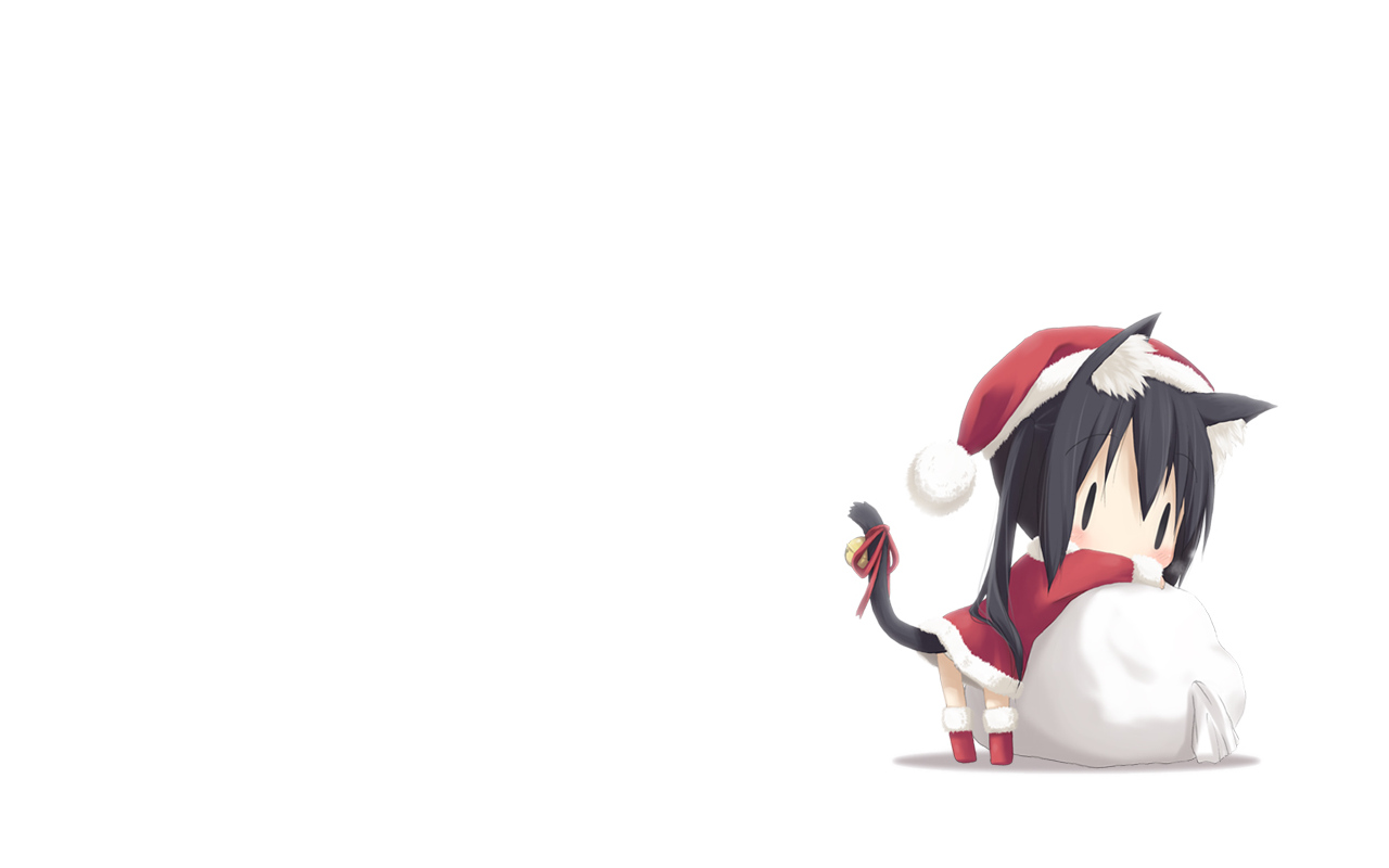 animal_ears, catgirl, chibi, christmas, hat, kohinata_sora, k-on!, nakano_azusa, panties, tail, twintails, underwear, white