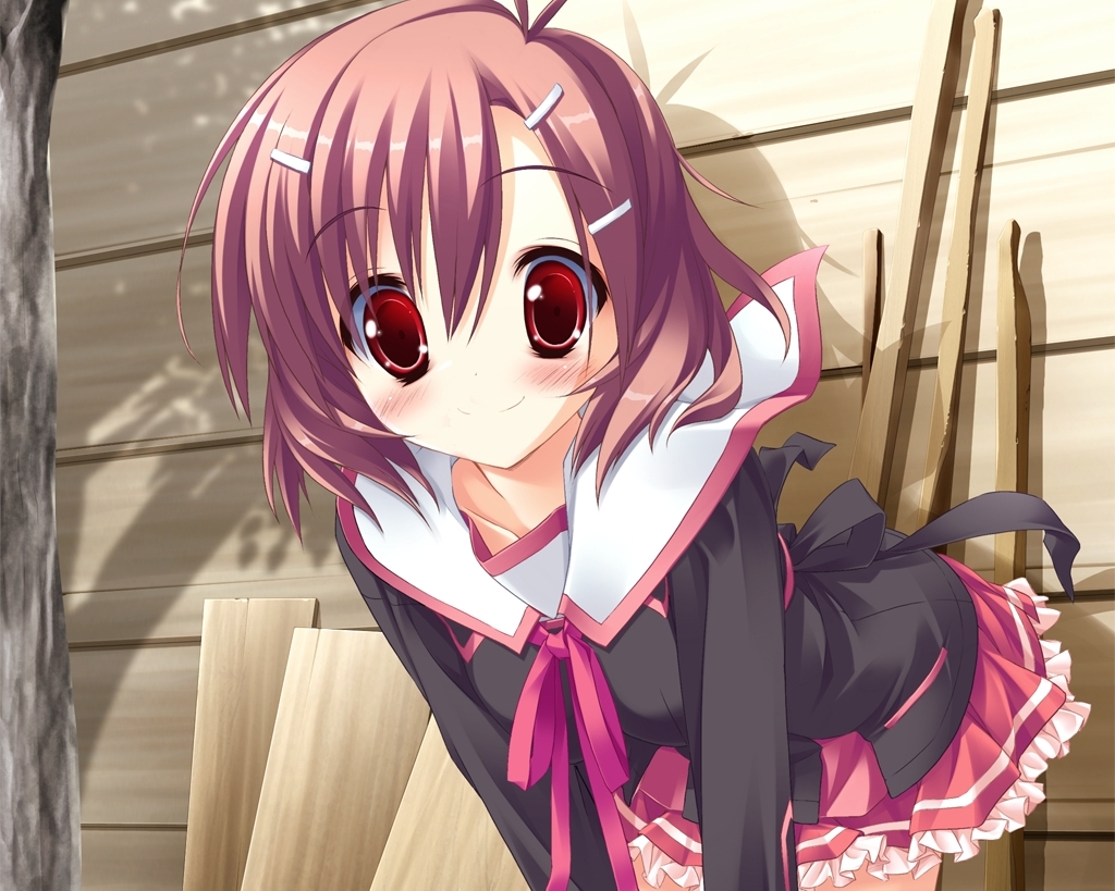 blush, brown_hair, game_cg, hattori_aya, koiiro_soramoyou, lucie, red_eyes, school_uniform