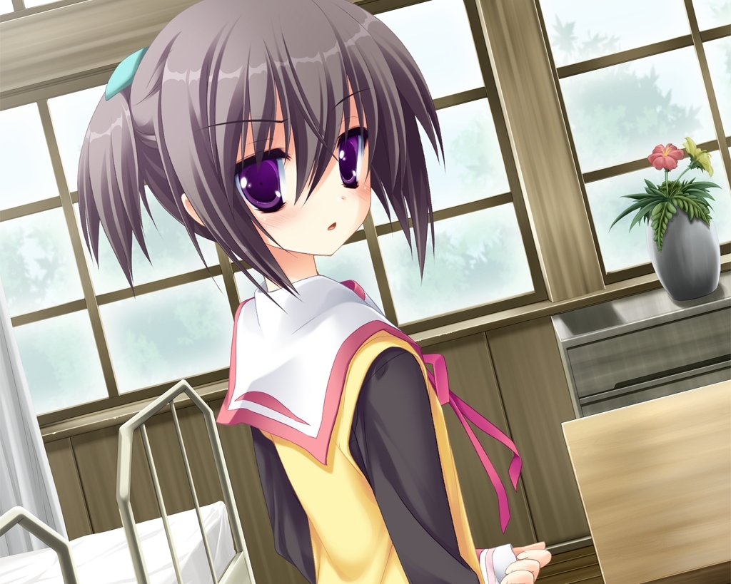 black_hair, game_cg, itou_mikoto, koiiro_soramoyou, lucie, purple_eyes, short_hair