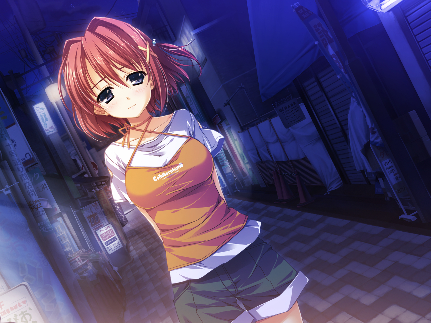 akabeisoft2, blue_eyes, game_cg, kourin_no_machi_lavender_no_shoujo, night, red_hair, short_hair, suzuki_haruka, yuuki_hagure