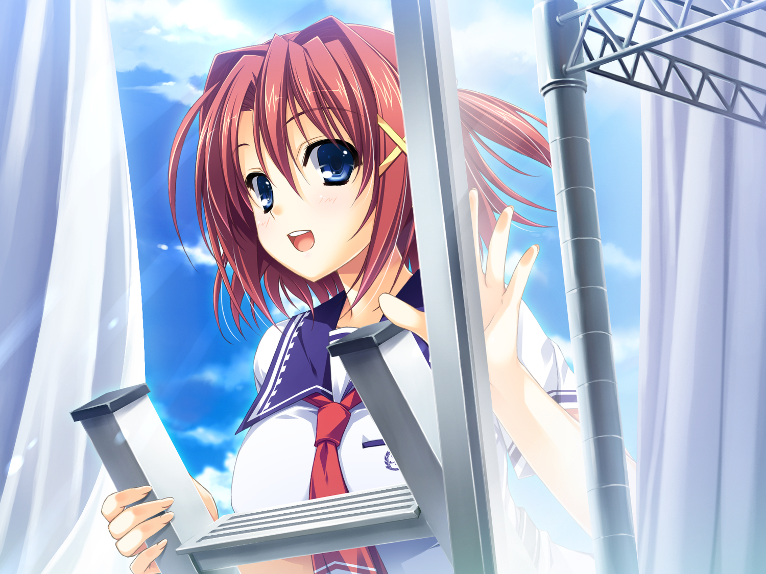 akabeisoft2, blue_eyes, game_cg, kourin_no_machi_lavender_no_shoujo, red_hair, school_uniform, short_hair, suzuki_haruka