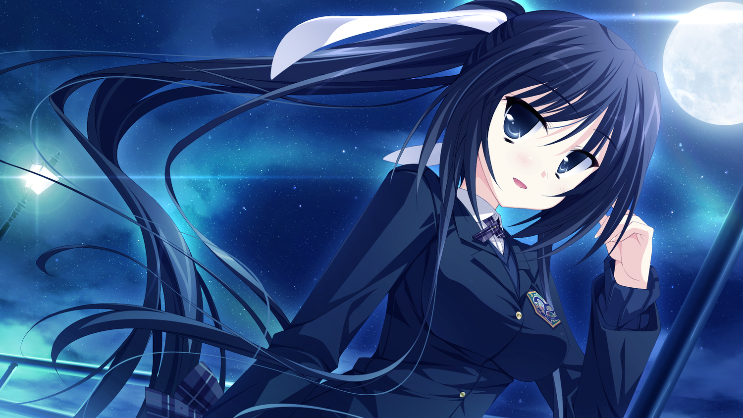 game_cg, hinata_mutsuki, izumi_kyouka, long_hair, moon, night, school_uniform, skyfish, stars, yotsuiro_passionato!